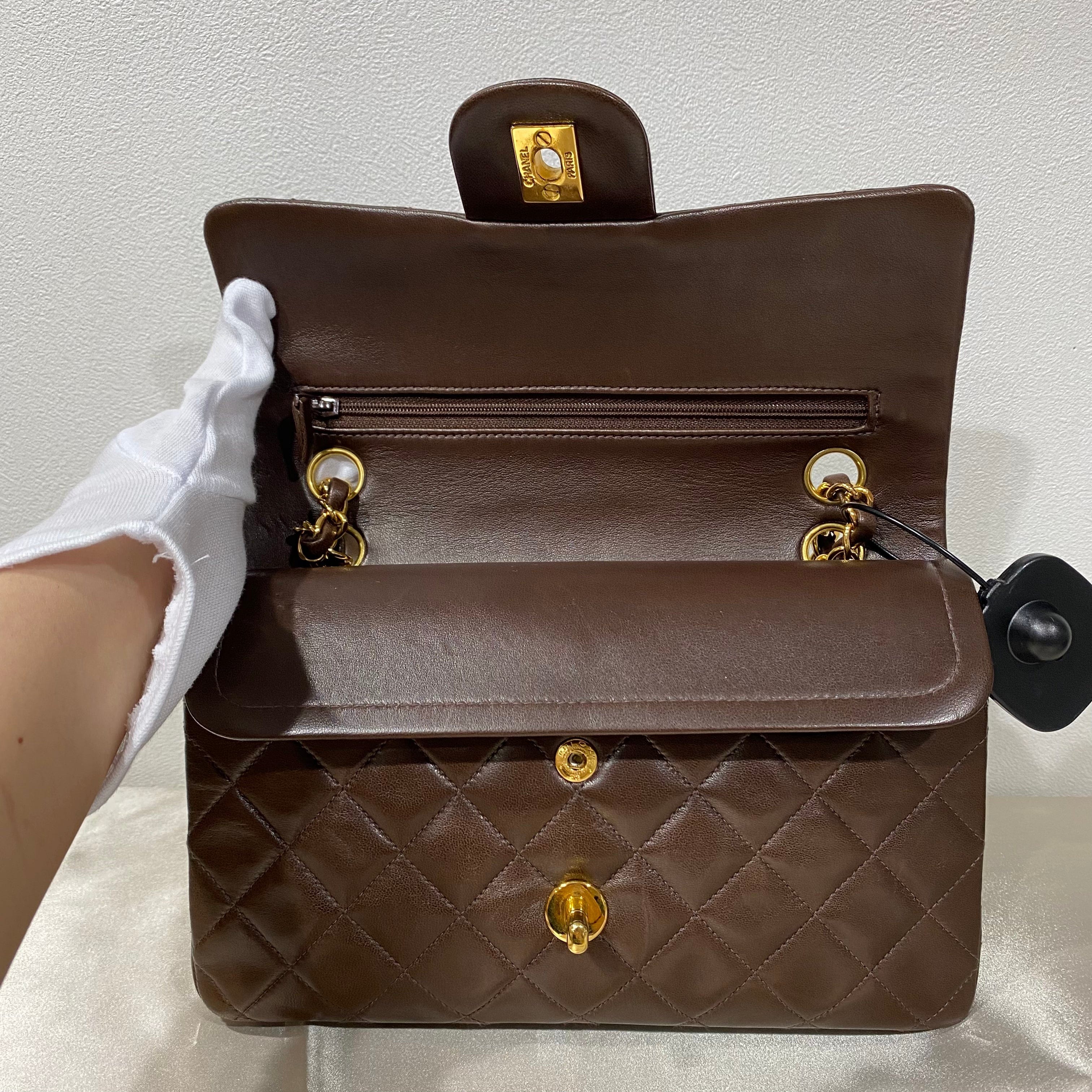 Chanel CHANEL VINTAGE CLASSIC FLAP SMALL BROWN LAMB SKIN 90158874