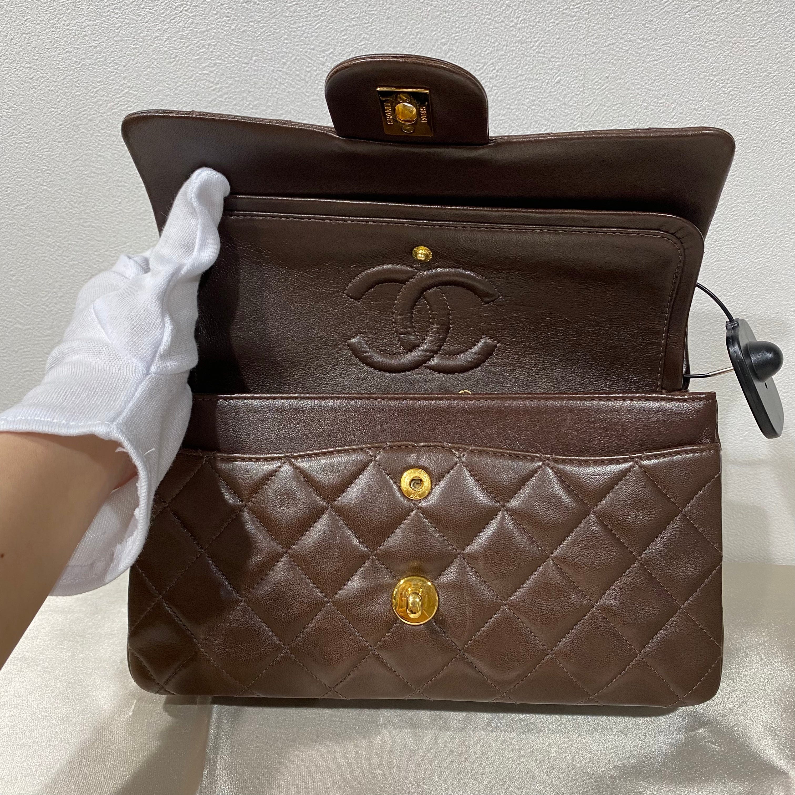 Chanel CHANEL VINTAGE CLASSIC FLAP SMALL BROWN LAMB SKIN 90158874