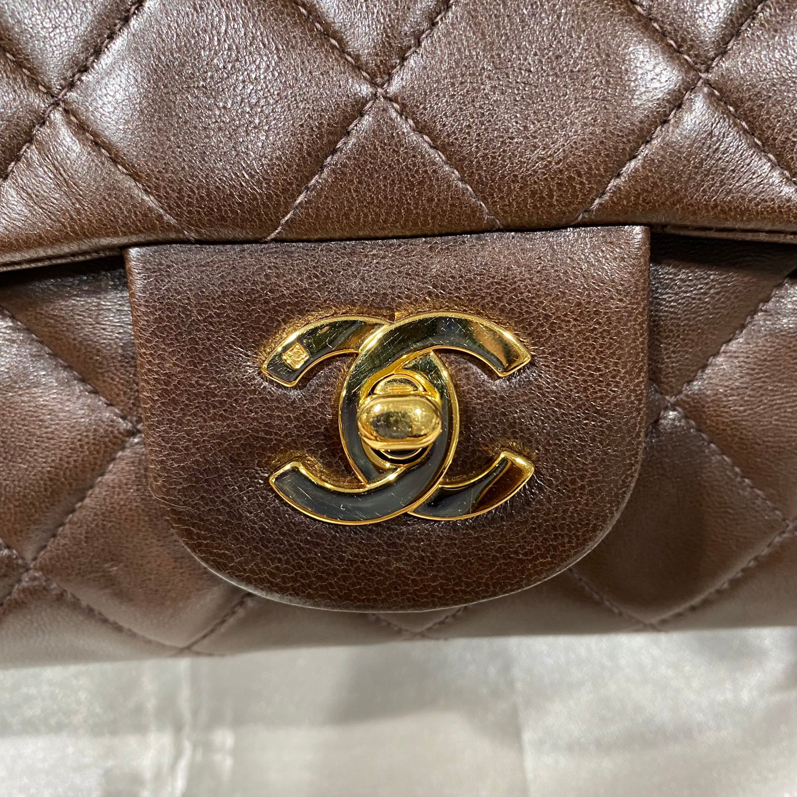 Chanel CHANEL VINTAGE CLASSIC FLAP SMALL BROWN LAMB SKIN 90158874