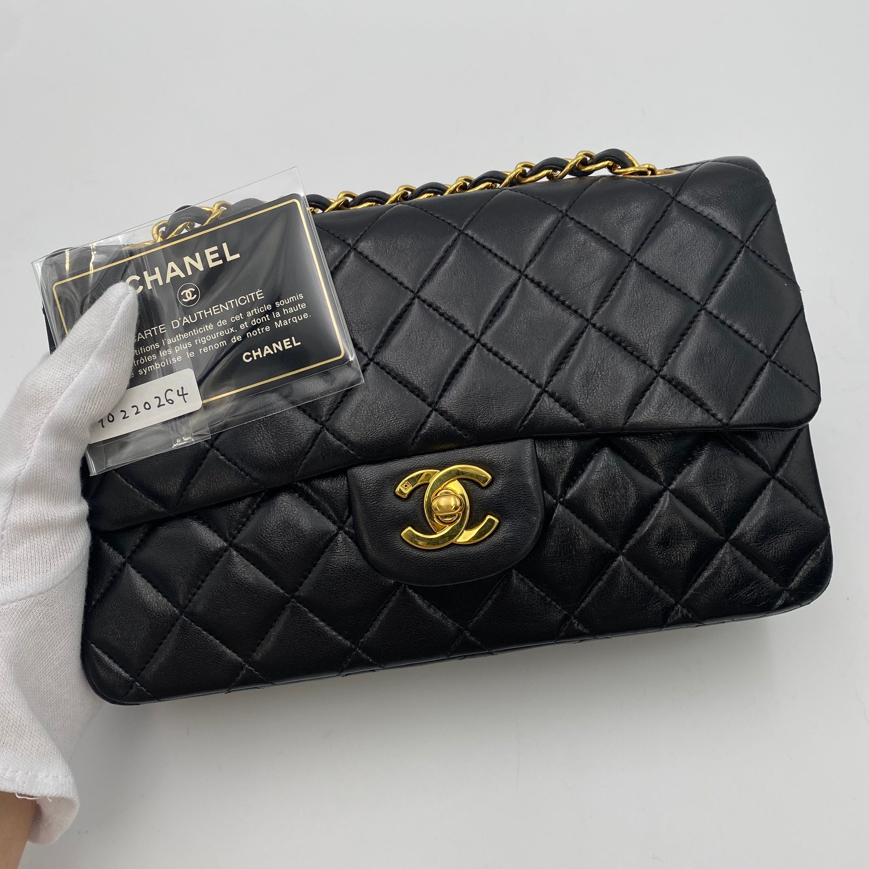 Chanel CHANEL VINTAGE CLASSIC FLAP SMALL CHAIN SHOULDER BAG BLACK LAMB SKIN