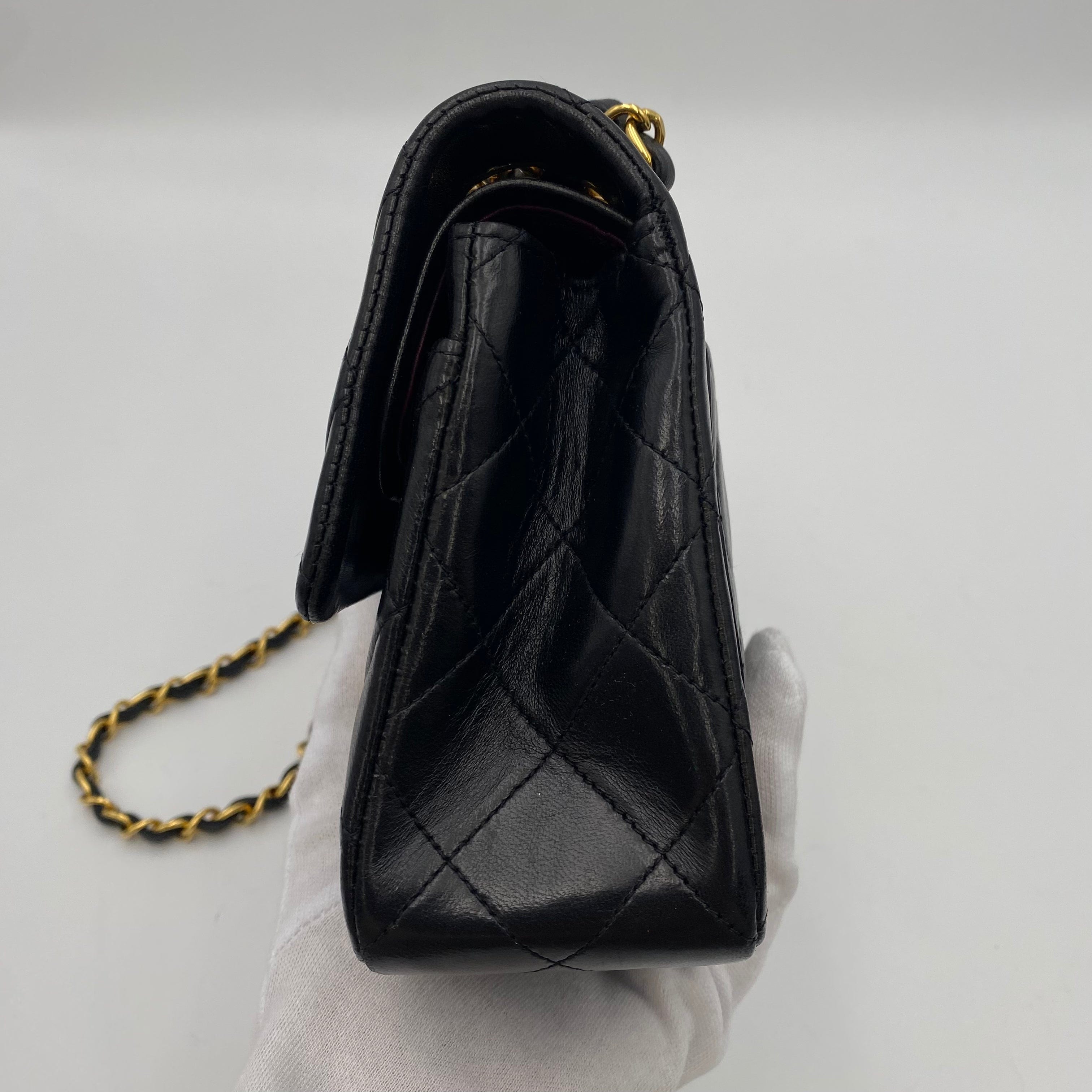 Chanel CHANEL VINTAGE CLASSIC FLAP SMALL CHAIN SHOULDER BAG BLACK LAMB SKIN