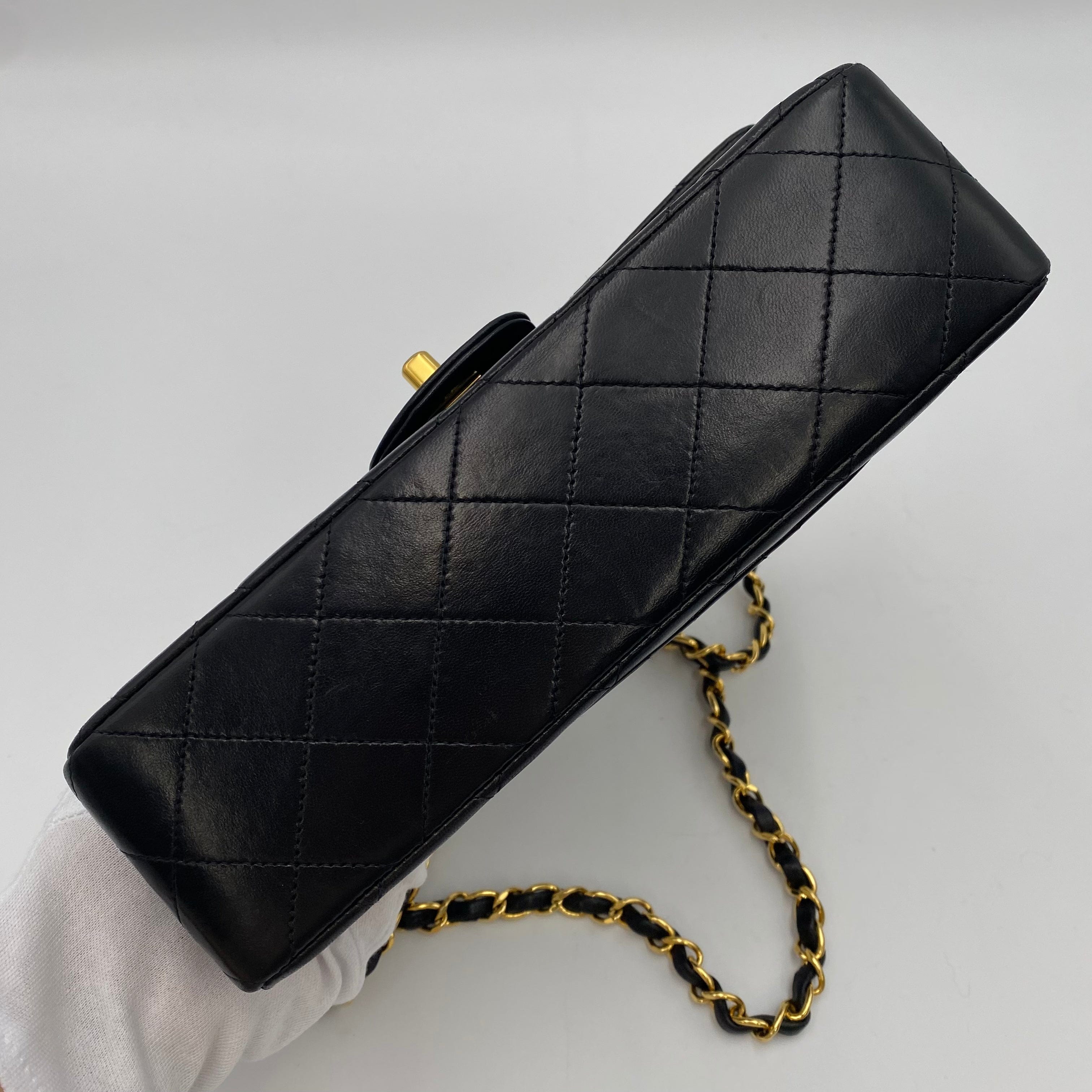 Chanel CHANEL VINTAGE CLASSIC FLAP SMALL CHAIN SHOULDER BAG BLACK LAMB SKIN