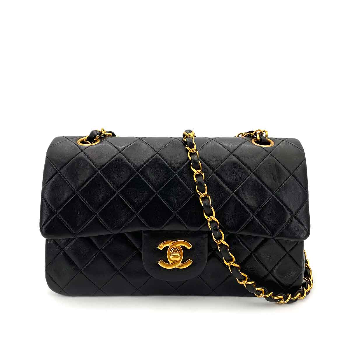 CHANEL CHANEL VINTAGE CLASSIC FLAP SMALL CHAIN SHOULDER BAG BLACK LAMB SKIN 90242641