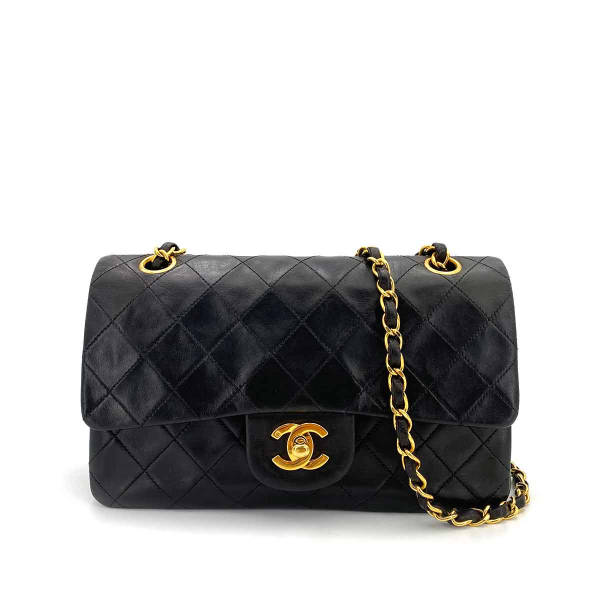 Chanel CHANEL VINTAGE CLASSIC FLAP SMALL CHAIN SHOULDER BAG BLACK LAMB SKIN 90243258