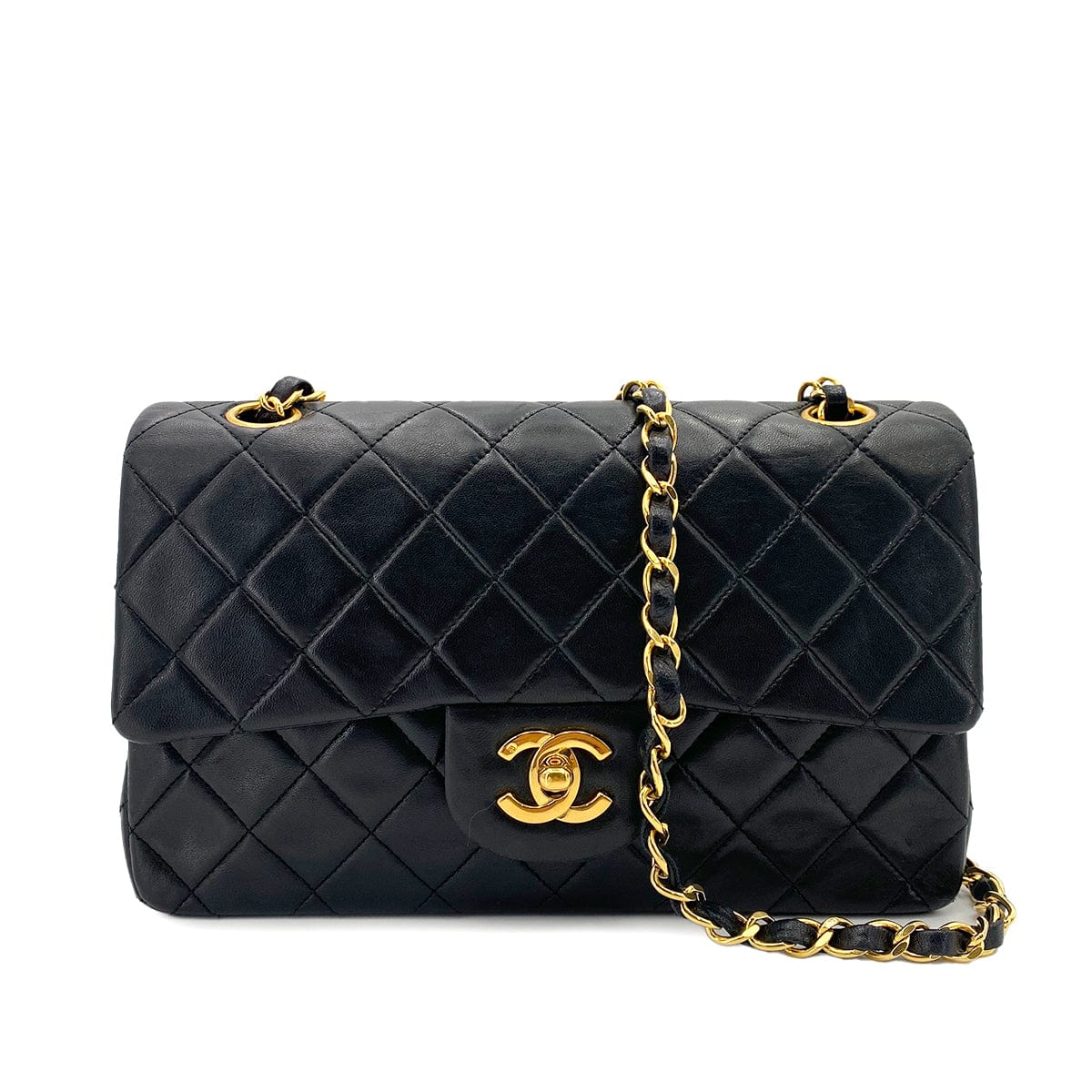 CHANEL CHANEL VINTAGE CLASSIC FLAP SMALL CHAIN SHOULDER BAG BLACK LAMB SKIN 90243555