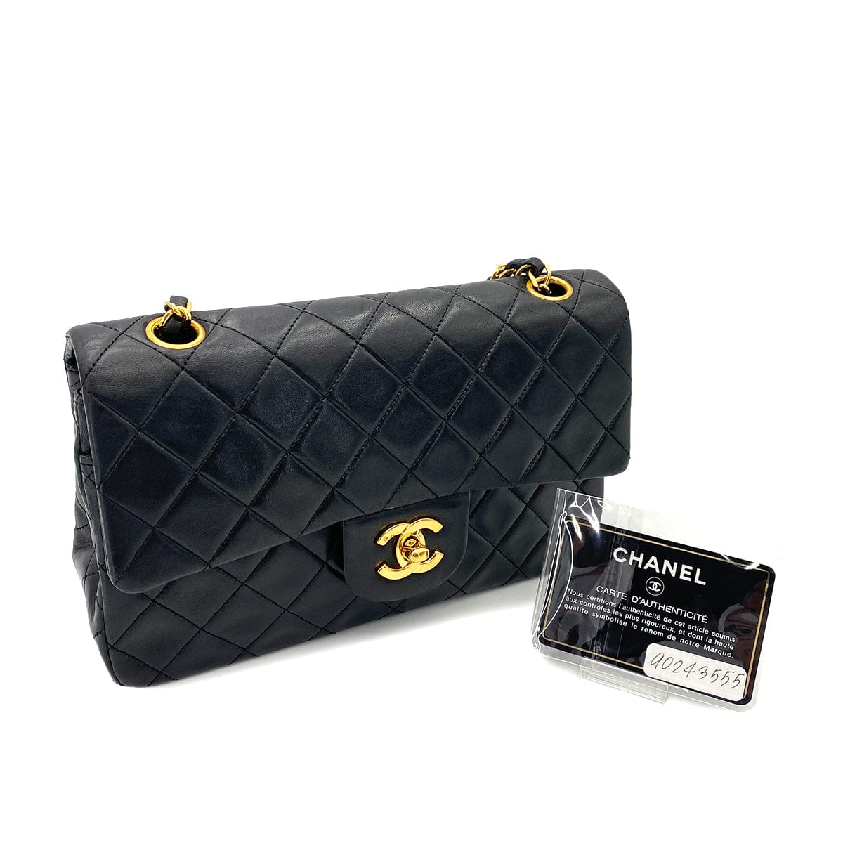 CHANEL CHANEL VINTAGE CLASSIC FLAP SMALL CHAIN SHOULDER BAG BLACK LAMB SKIN 90243555