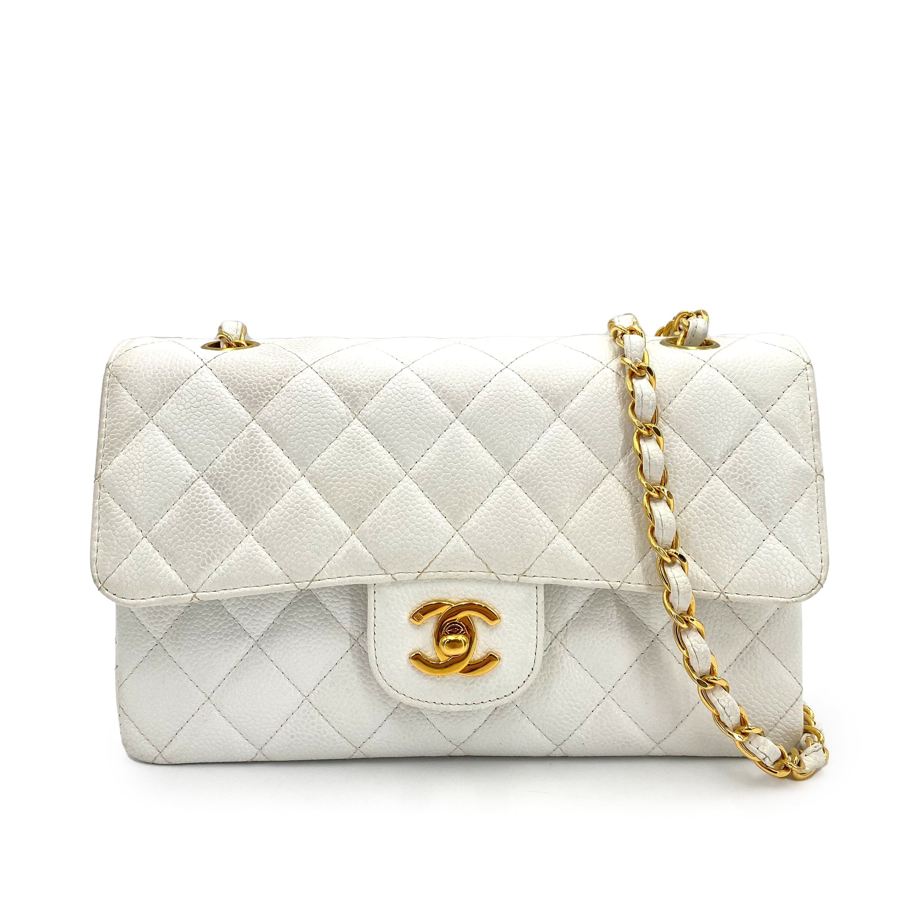 chanel CHANEL VINTAGE CLASSIC FLAP SMALL CHAIN SHOULDER BAG WHITE CAVIAR SKIN 90224614