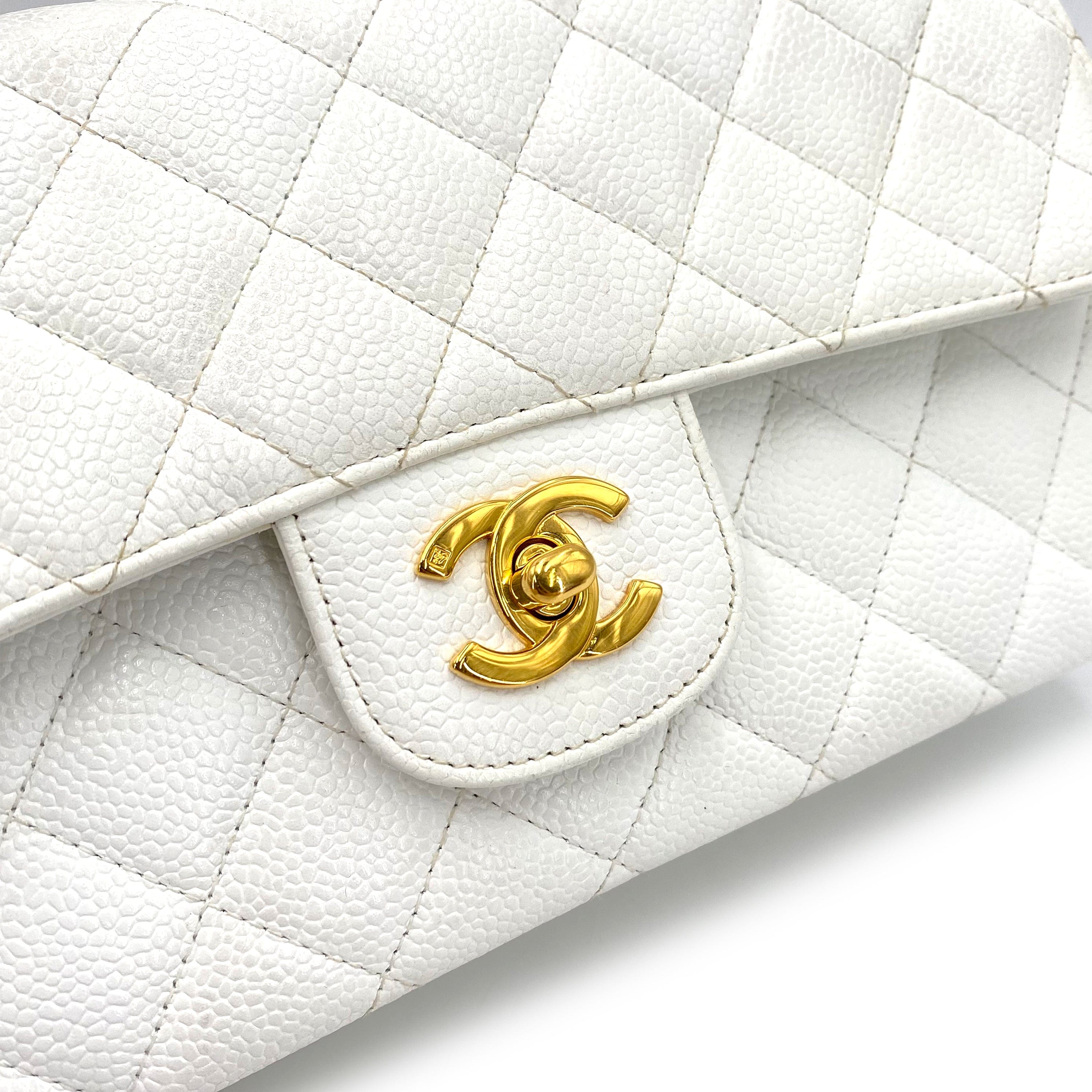 chanel CHANEL VINTAGE CLASSIC FLAP SMALL CHAIN SHOULDER BAG WHITE CAVIAR SKIN 90224614