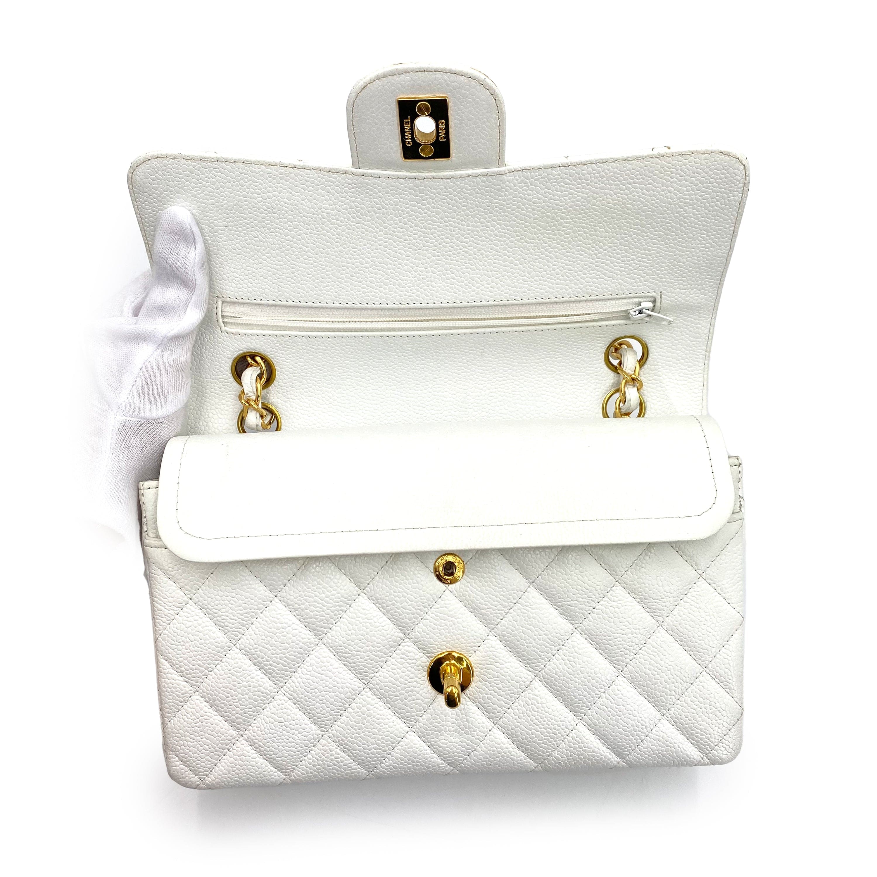 chanel CHANEL VINTAGE CLASSIC FLAP SMALL CHAIN SHOULDER BAG WHITE CAVIAR SKIN 90224614