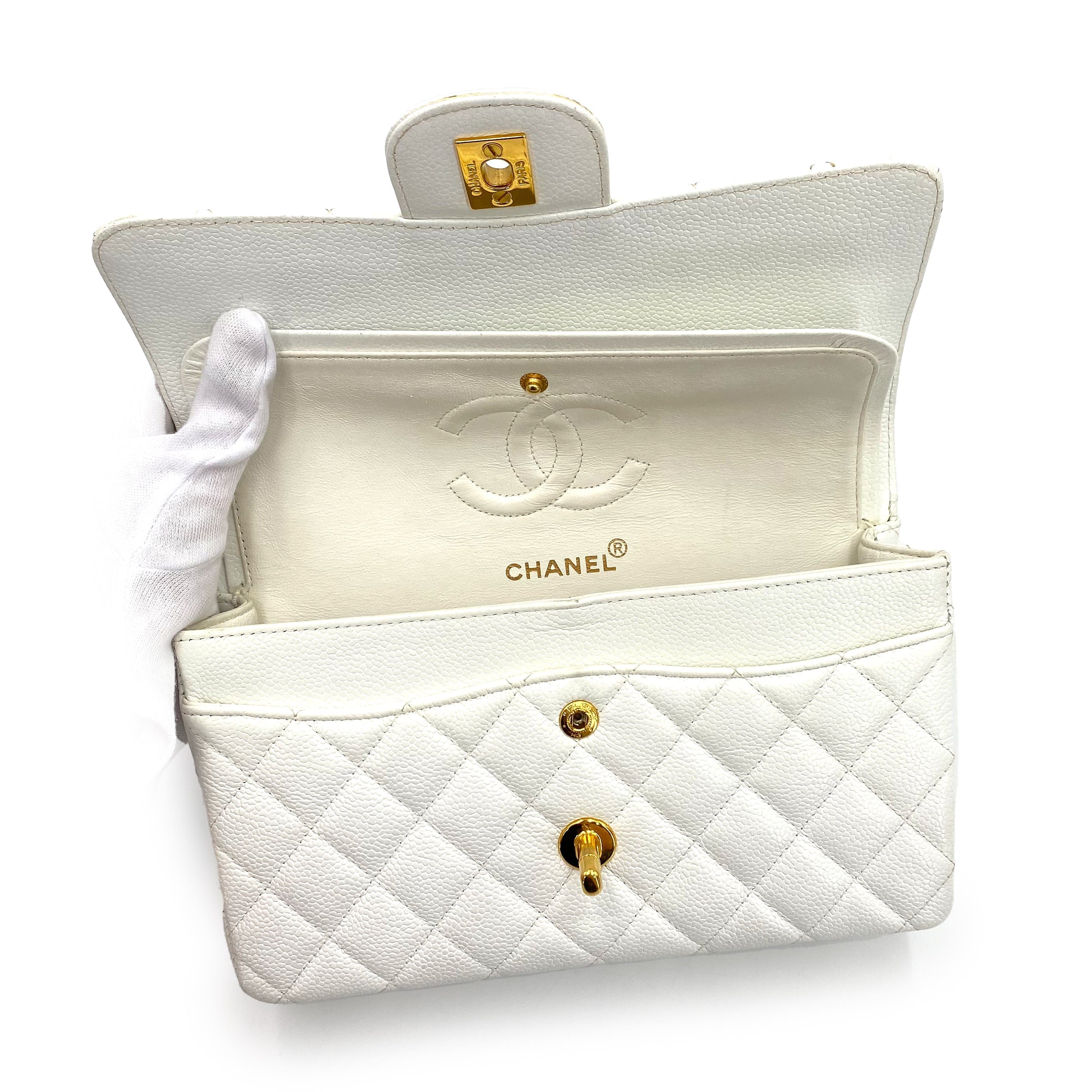 chanel CHANEL VINTAGE CLASSIC FLAP SMALL CHAIN SHOULDER BAG WHITE CAVIAR SKIN 90224614