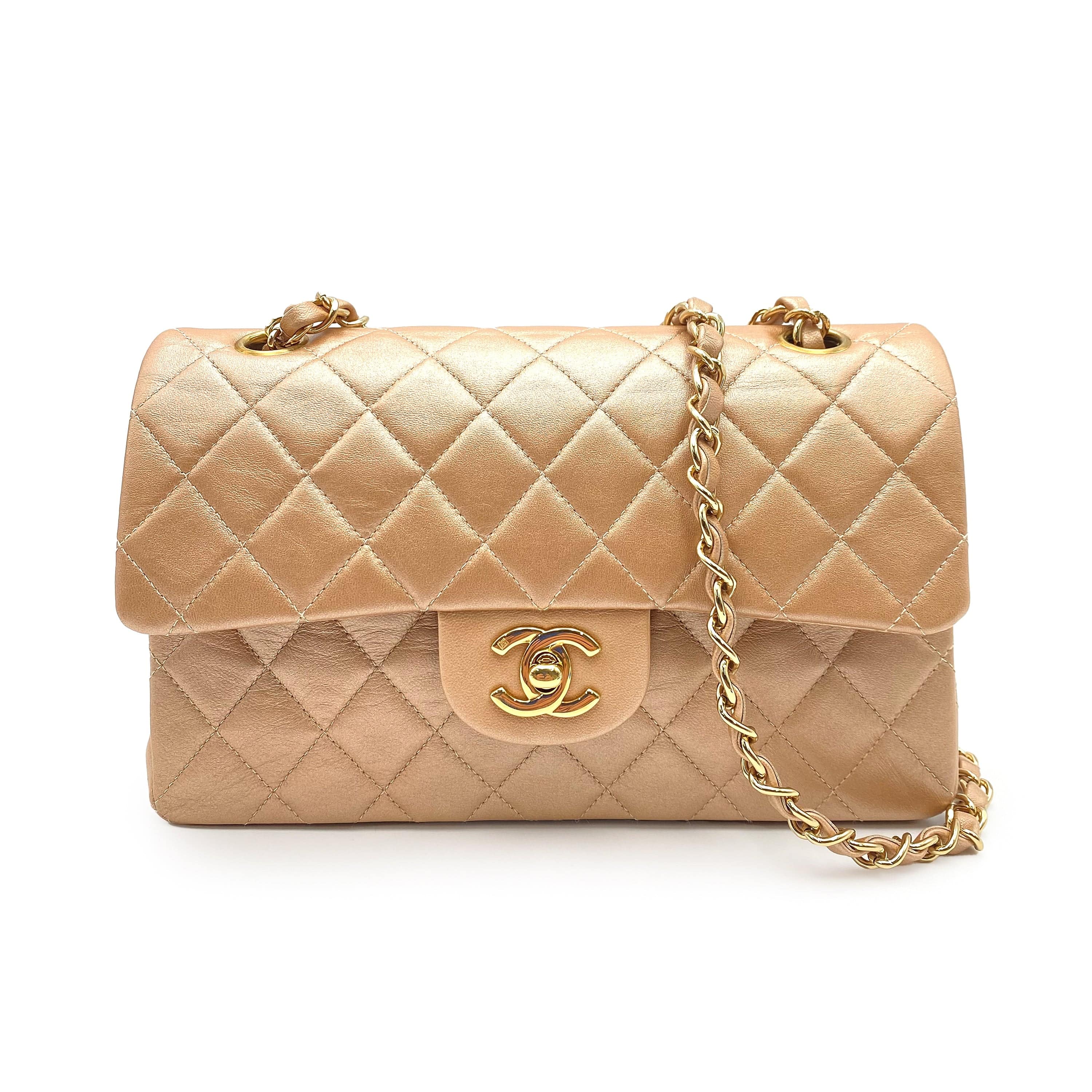 Chanel Chanel Vintage Classic Flap Small Champagne Rose Gold Lambskin GHW #7