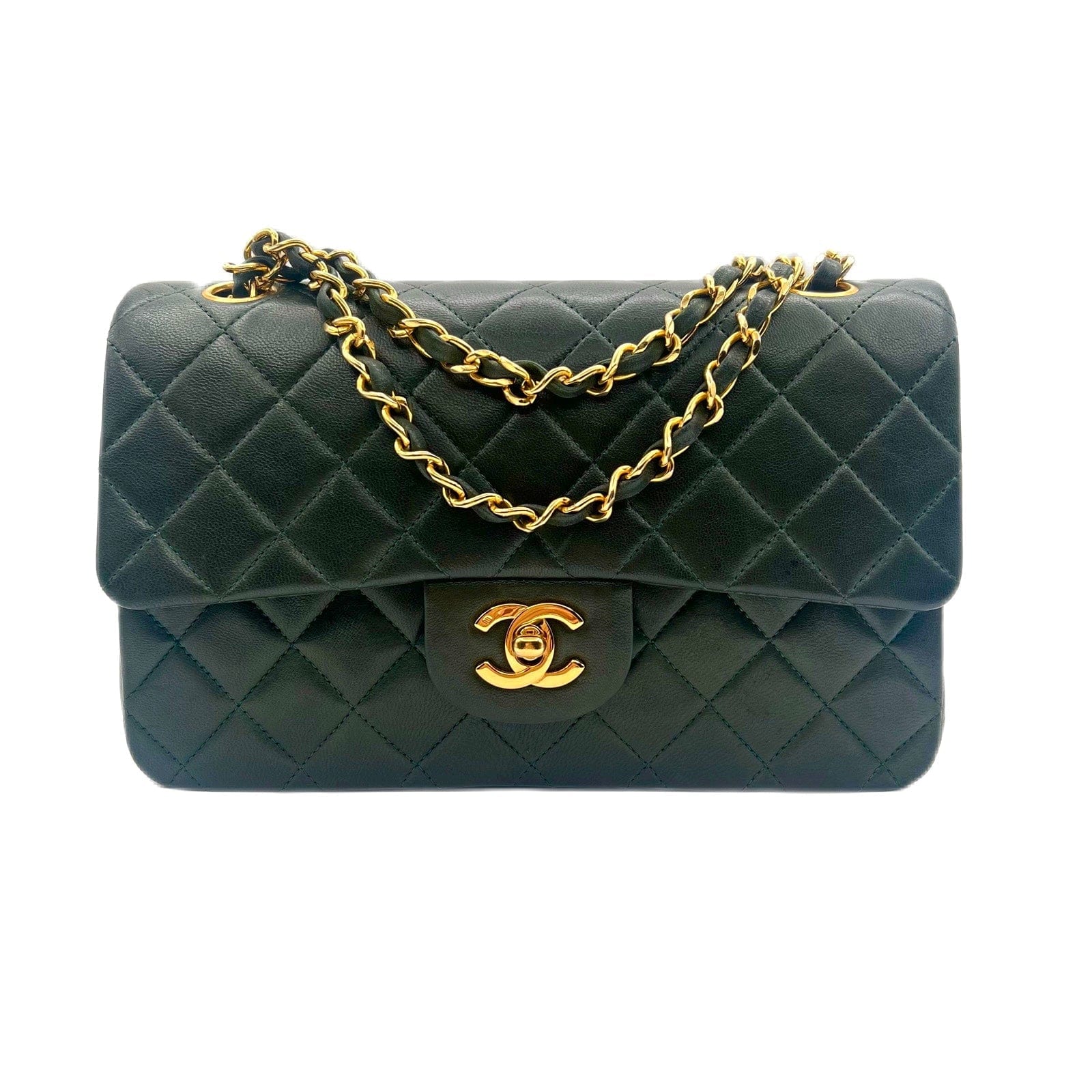 Chanel CHANEL VINTAGE CLASSIC FLAP SMALL KHAKI LAMB SKIN 90201282