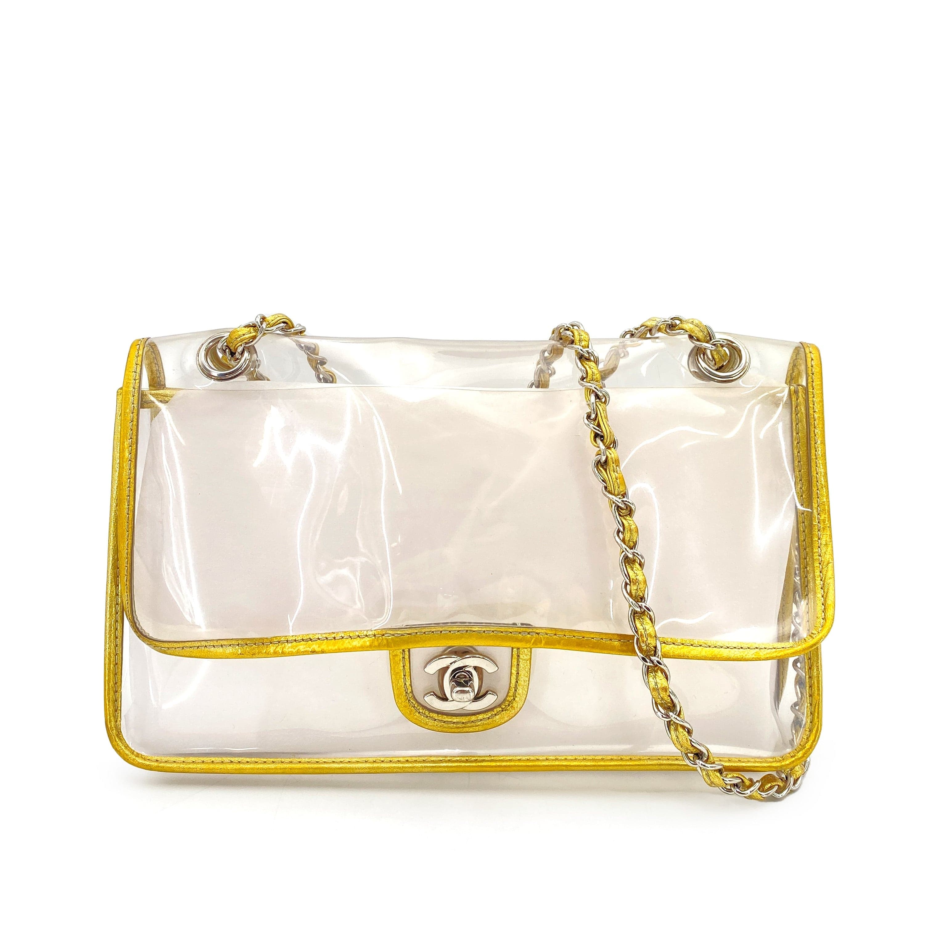 CHANEL CHANEL VINTAGE CLEAR SHOULDER BAG GOLD VINYL LEATHER 90247189