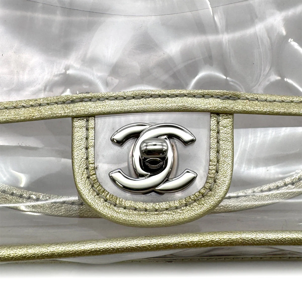 CHANEL CHANEL VINTAGE CLEAR SHOULDER BAG GOLD VINYL LEATHER 90282741