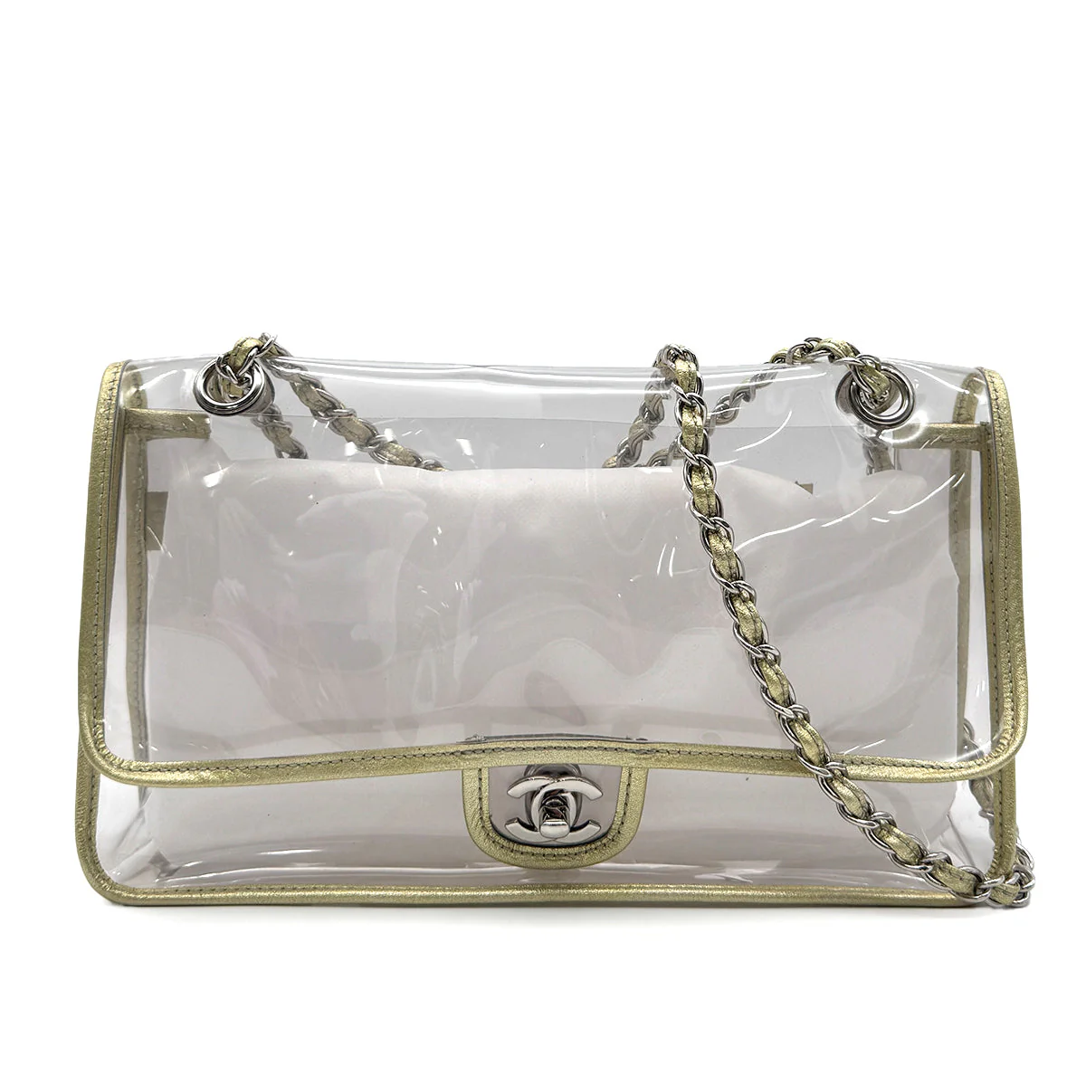 CHANEL CHANEL VINTAGE CLEAR SHOULDER BAG GOLD VINYL LEATHER 90282741