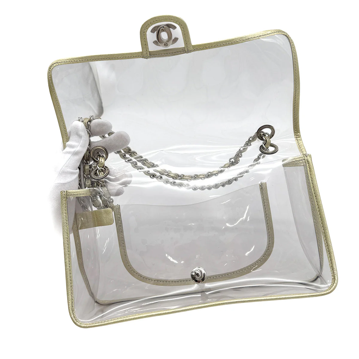 CHANEL CHANEL VINTAGE CLEAR SHOULDER BAG GOLD VINYL LEATHER 90282741