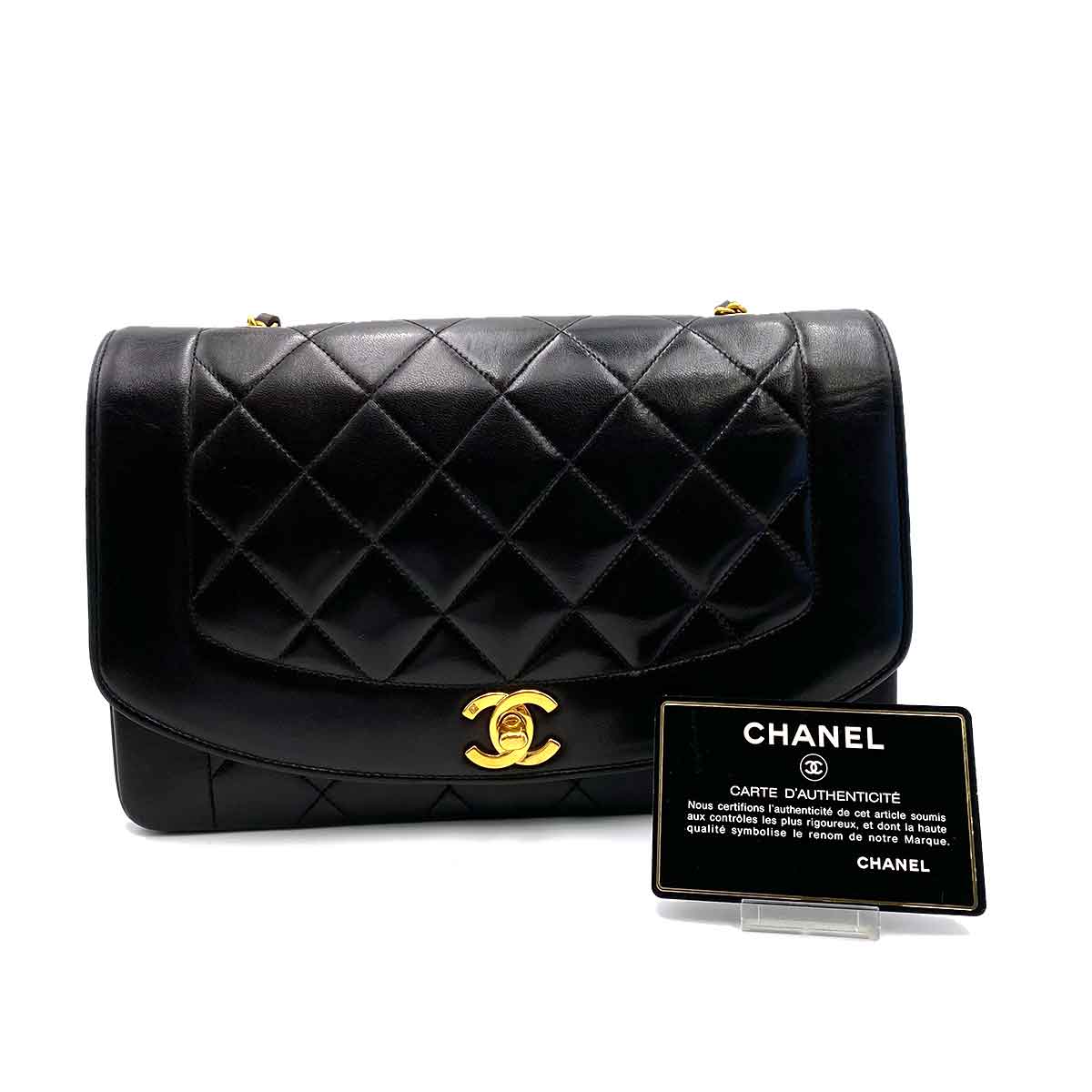 Chanel CHANEL VINTAGE DIANA MEDIUM CHAIN SHOULDER BAG BLACK LAMB SKIN 90227491