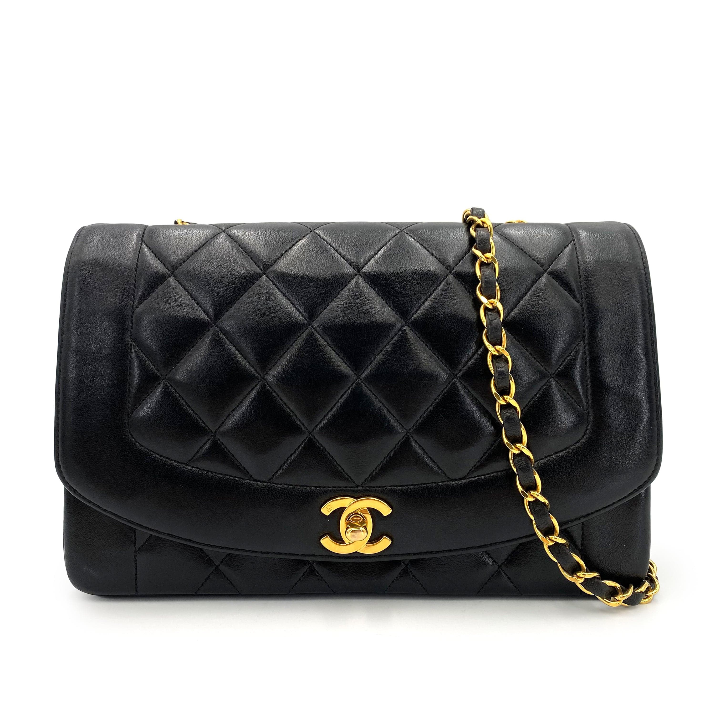 Chanel CHANEL VINTAGE DIANA MEDIUM CHAIN SHOULDER BAG BLACK LAMB SKIN 90239847