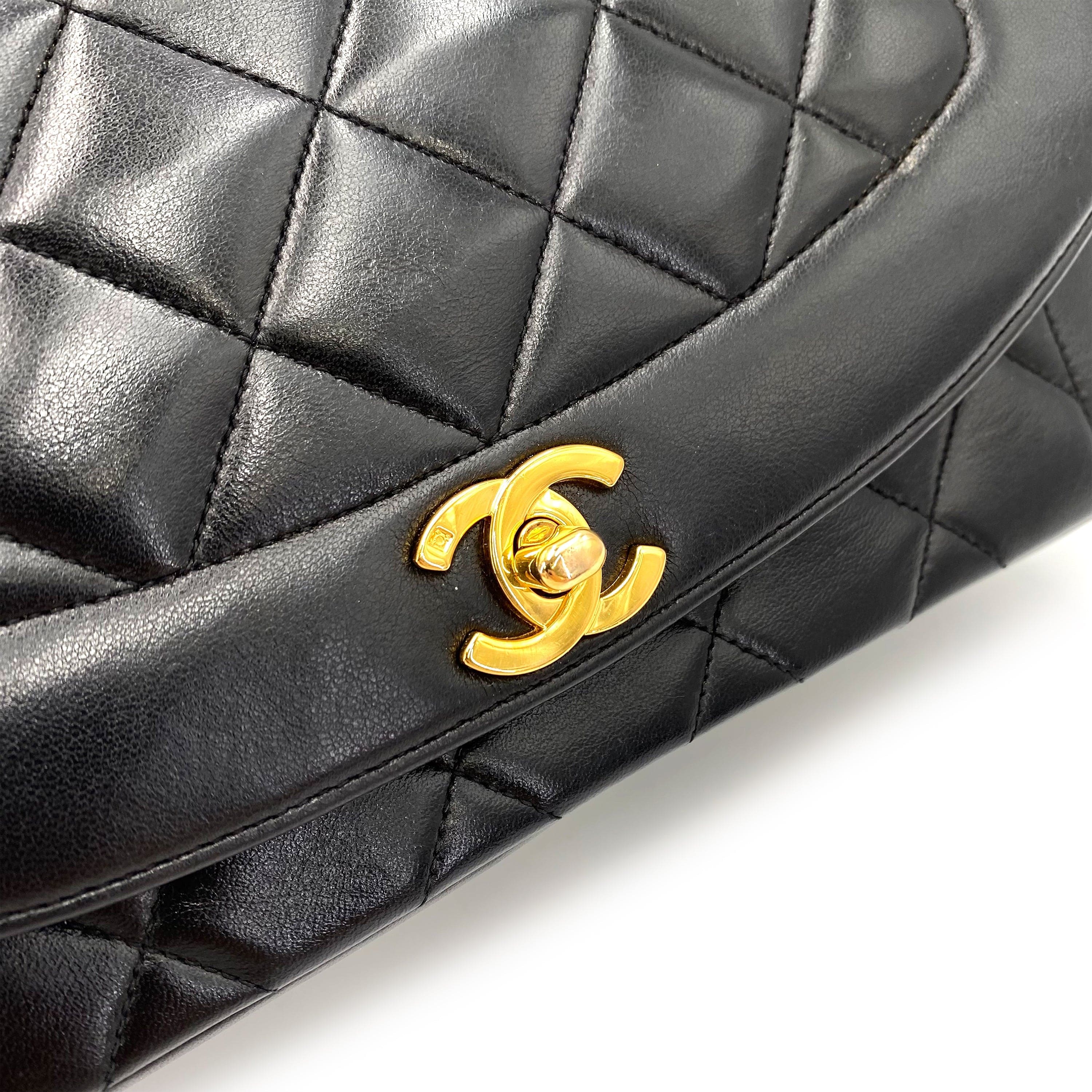 Chanel CHANEL VINTAGE DIANA MEDIUM CHAIN SHOULDER BAG BLACK LAMB SKIN 90239847