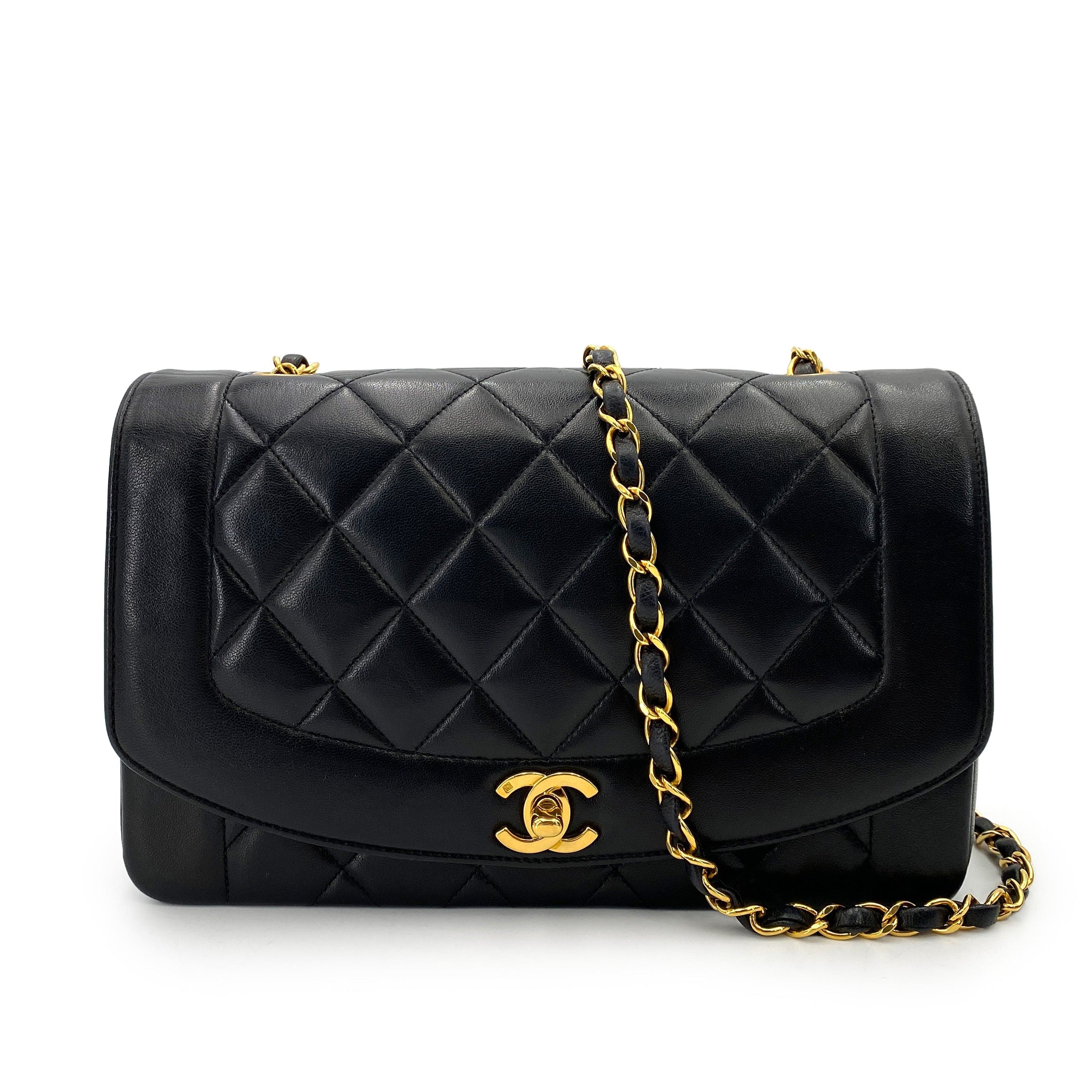 CHANEL CHANEL VINTAGE DIANA MEDIUM CHAIN SHOULDER BAG BLACK LAMB SKIN 90247296