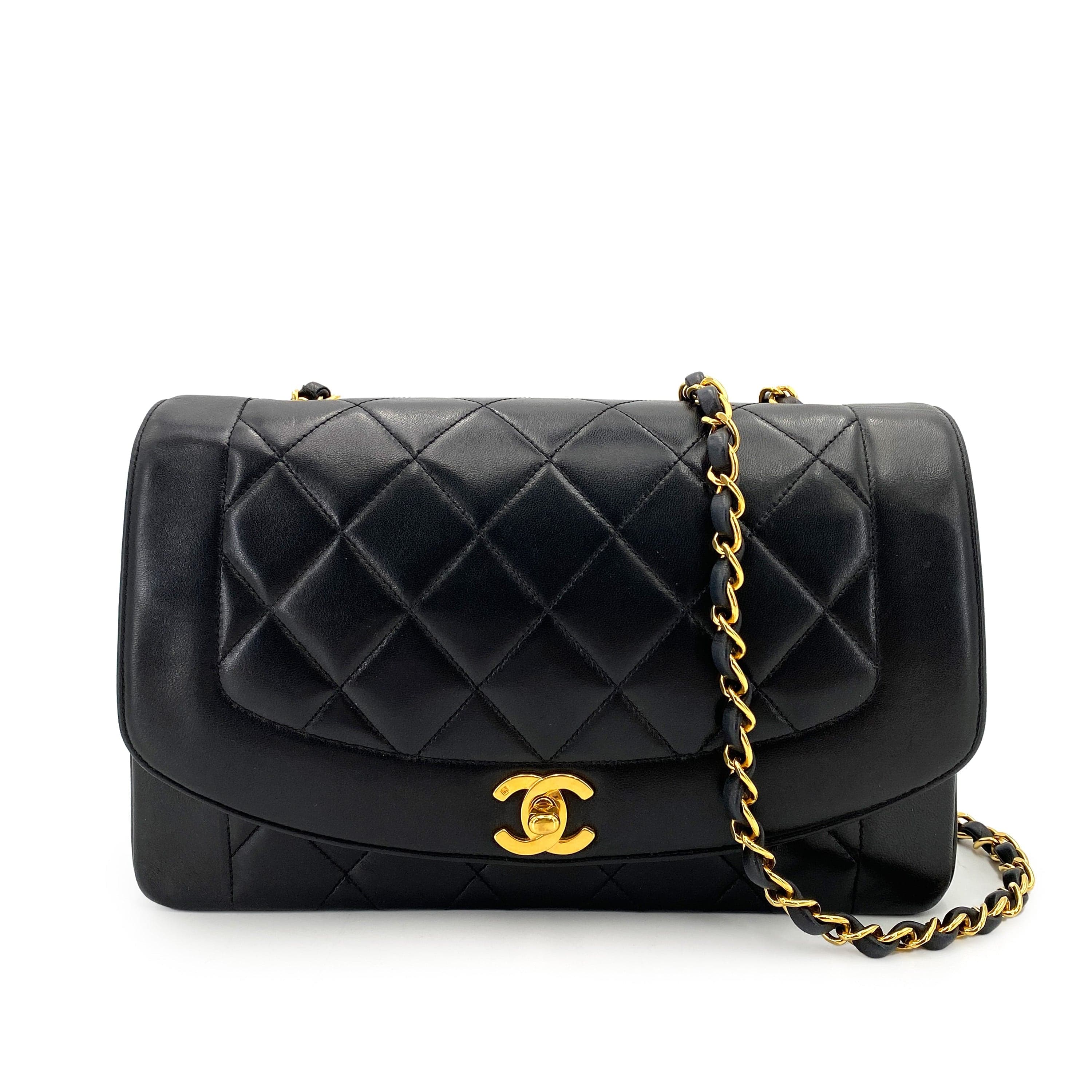 CHANEL CHANEL VINTAGE DIANA MEDIUM CHAIN SHOULDER BAG BLACK LAMB SKIN 90250073