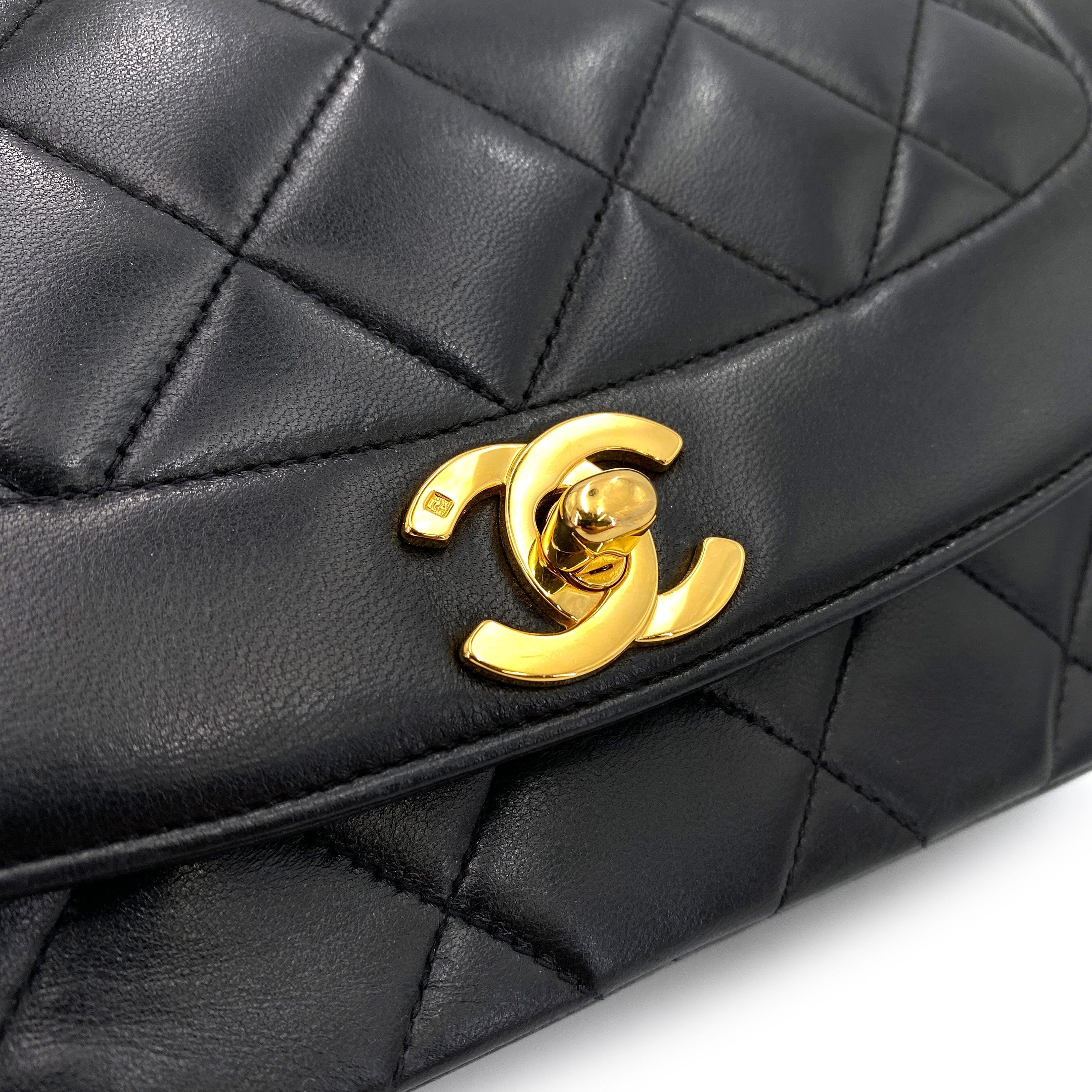 CHANEL CHANEL VINTAGE DIANA MEDIUM CHAIN SHOULDER BAG BLACK LAMB SKIN 90250073