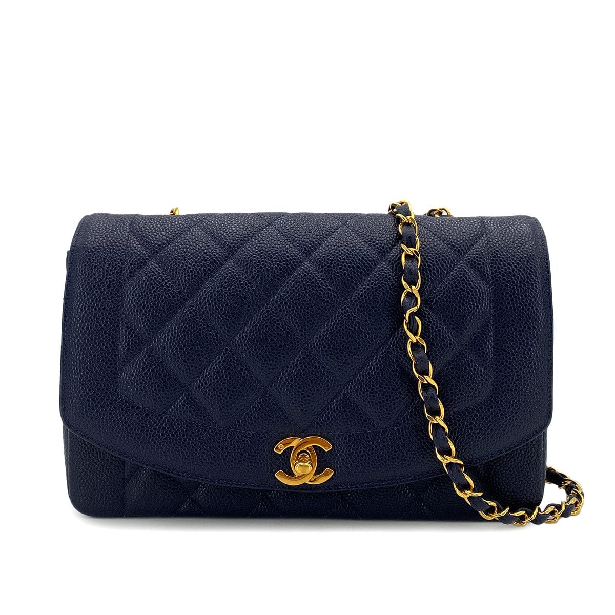 CHANEL CHANEL VINTAGE DIANA MEDIUM CHAIN SHOULDER BAG NAVY CAVIAR SKIN 90249035