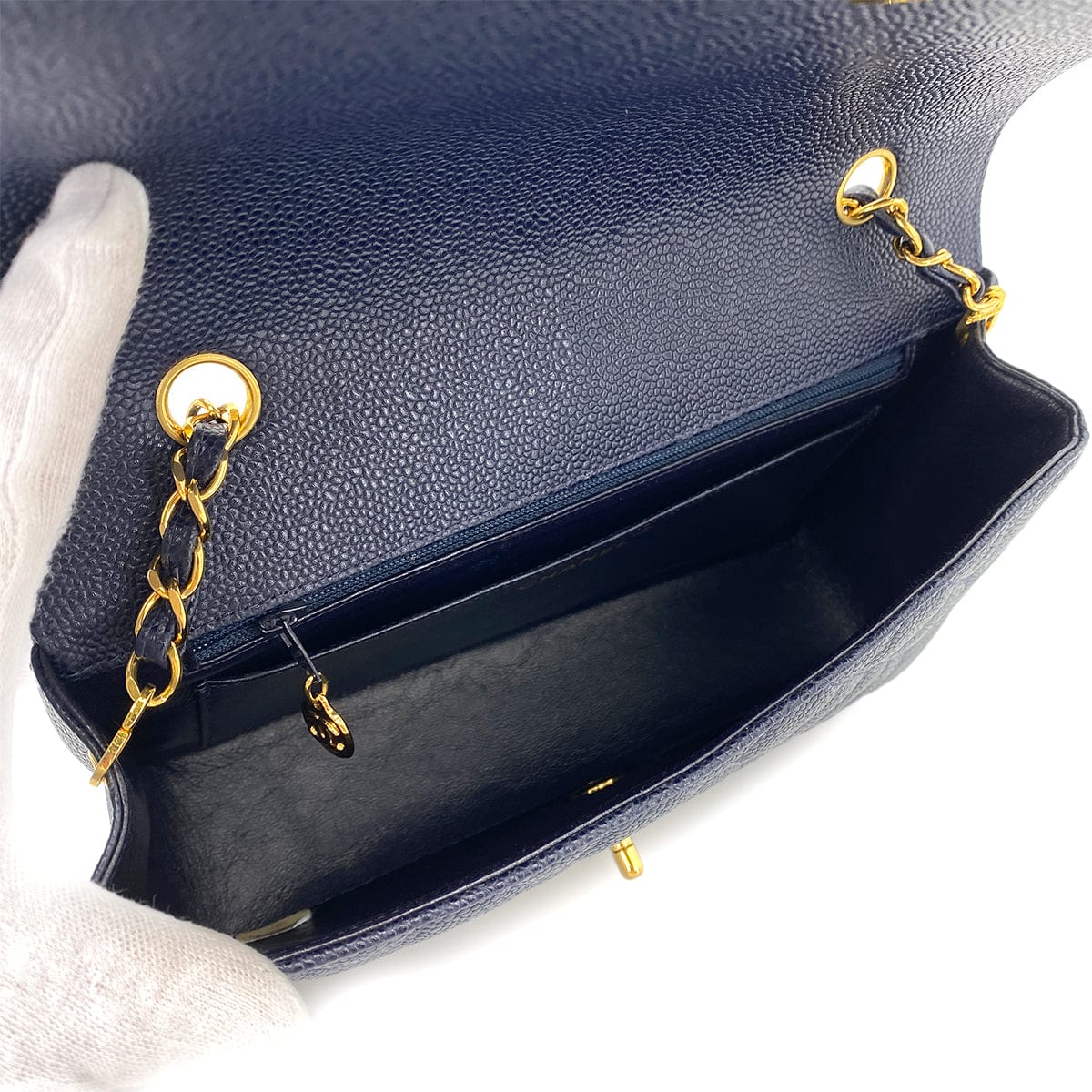 CHANEL CHANEL VINTAGE DIANA MEDIUM CHAIN SHOULDER BAG NAVY CAVIAR SKIN 90249035