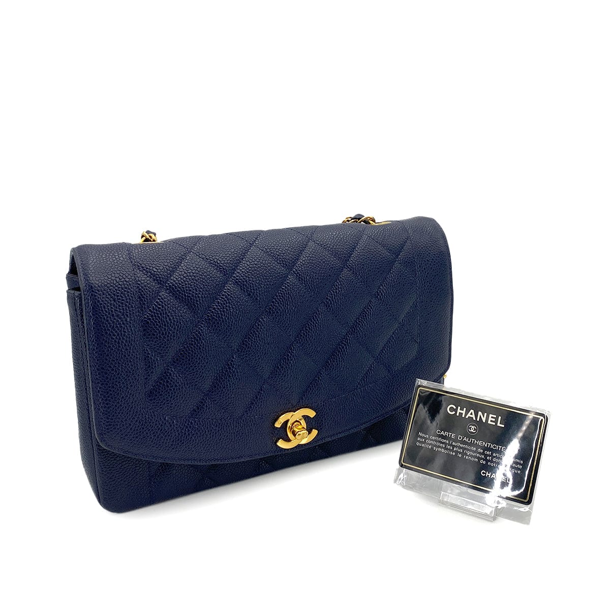 CHANEL CHANEL VINTAGE DIANA MEDIUM CHAIN SHOULDER BAG NAVY CAVIAR SKIN 90249035