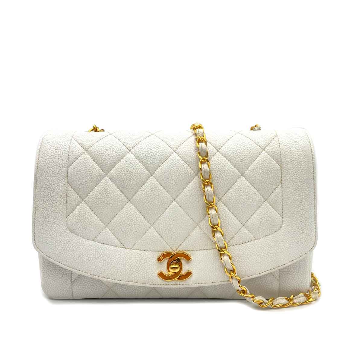 Chanel CHANEL VINTAGE DIANA MEDIUM CHAIN SHOULDER BAG WHITE CAVIAR 90234562