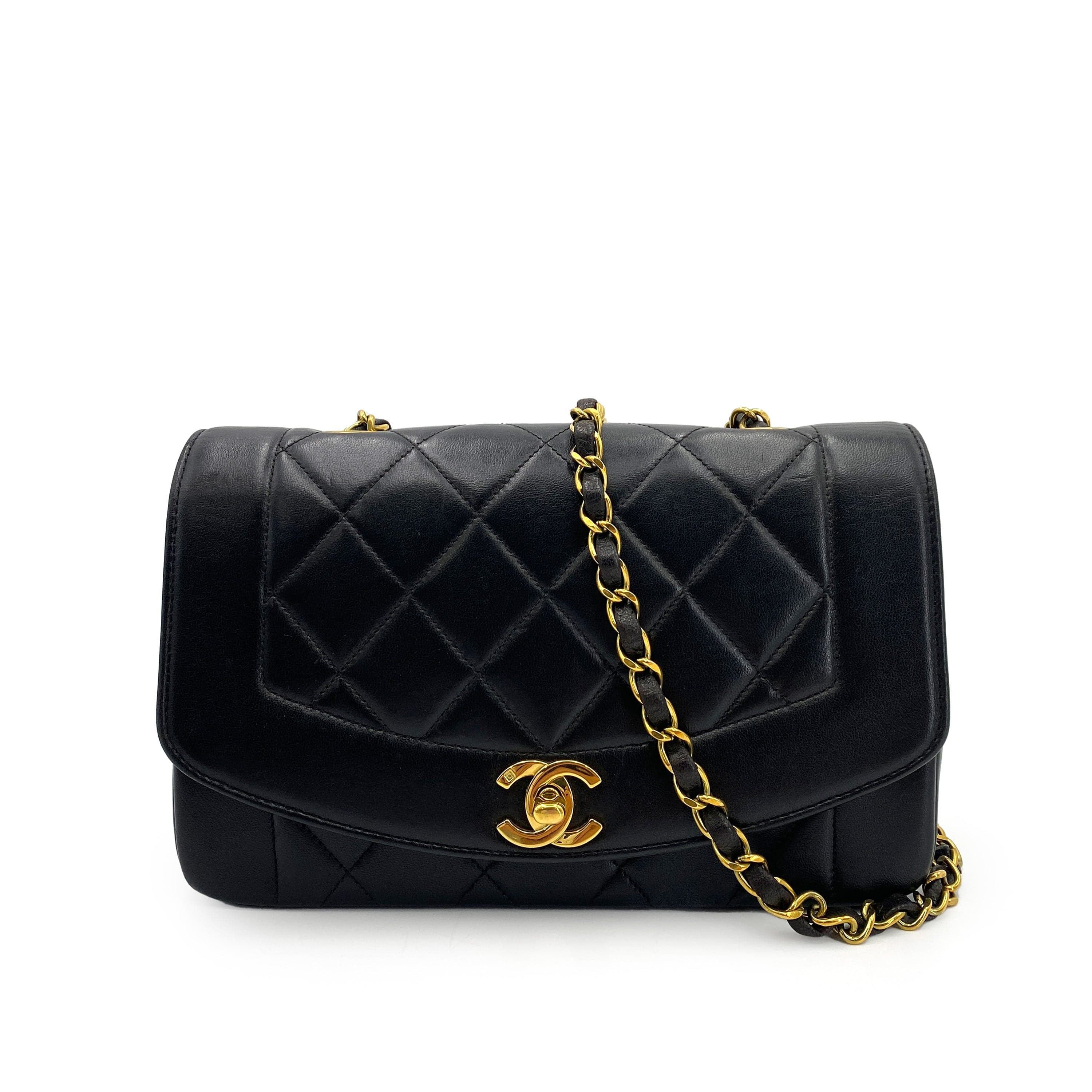 chanel CHANEL VINTAGE DIANA SMALL CHAIN SHOULDER BAG BLACK LAMB SKIN 90243260