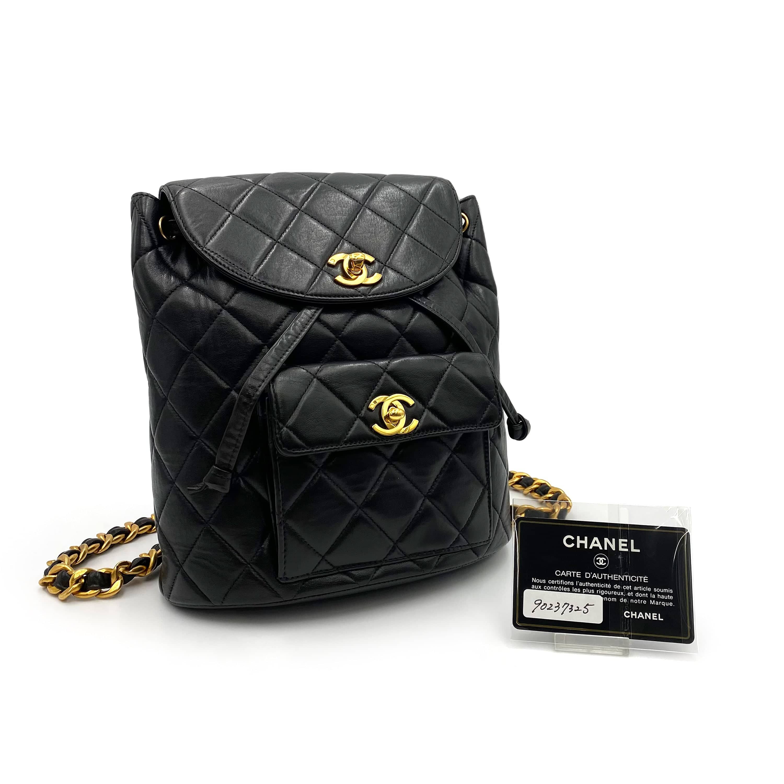 Chanel CHANEL VINTAGE DUMA CHAIN BACKPACK BLACK LAMB SKIN 90237325