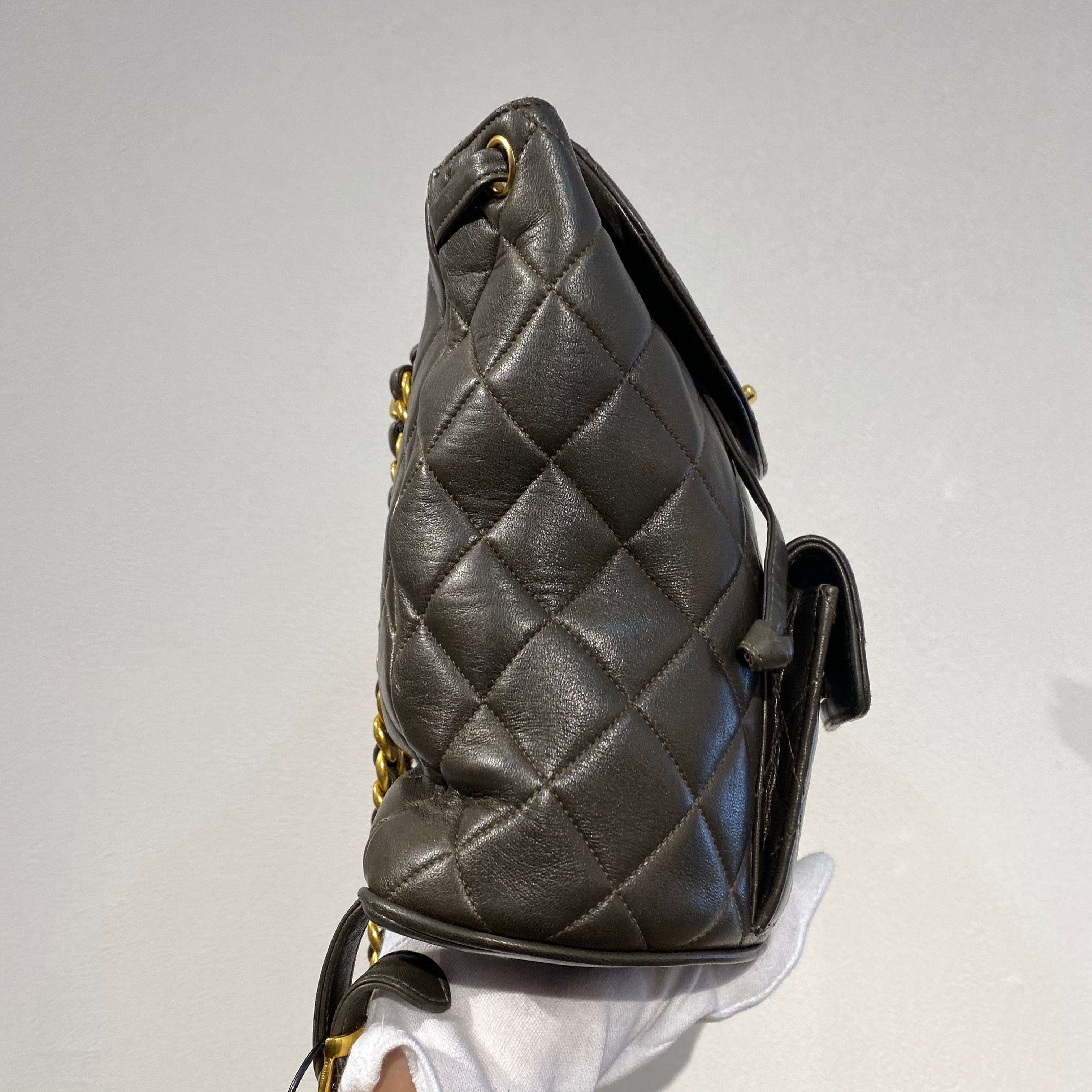 Chanel CHANEL VINTAGE DUMA CHAIN BACKPACK KHAKI LAMB SKIN 90186612