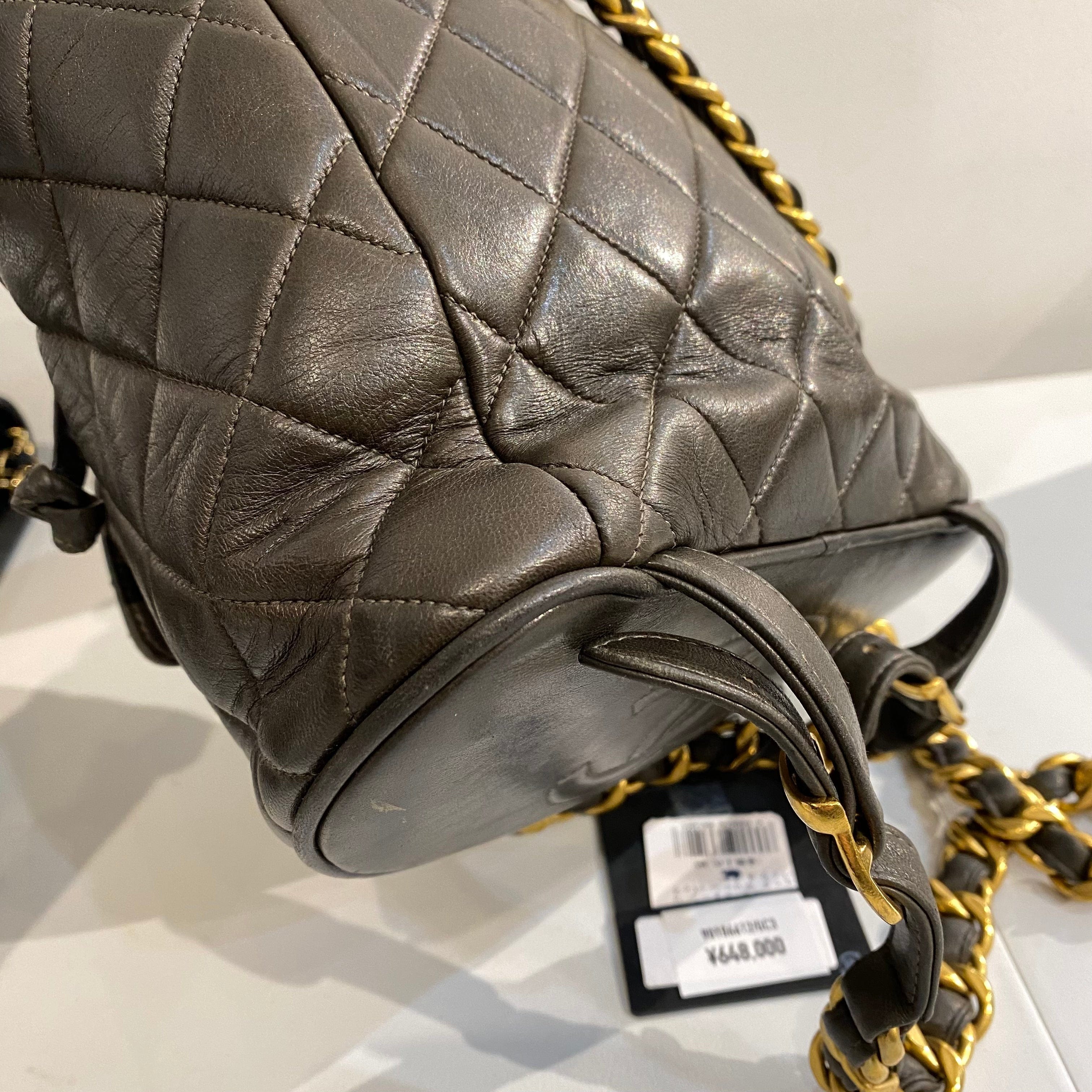 Chanel CHANEL VINTAGE DUMA CHAIN BACKPACK KHAKI LAMB SKIN 90186612