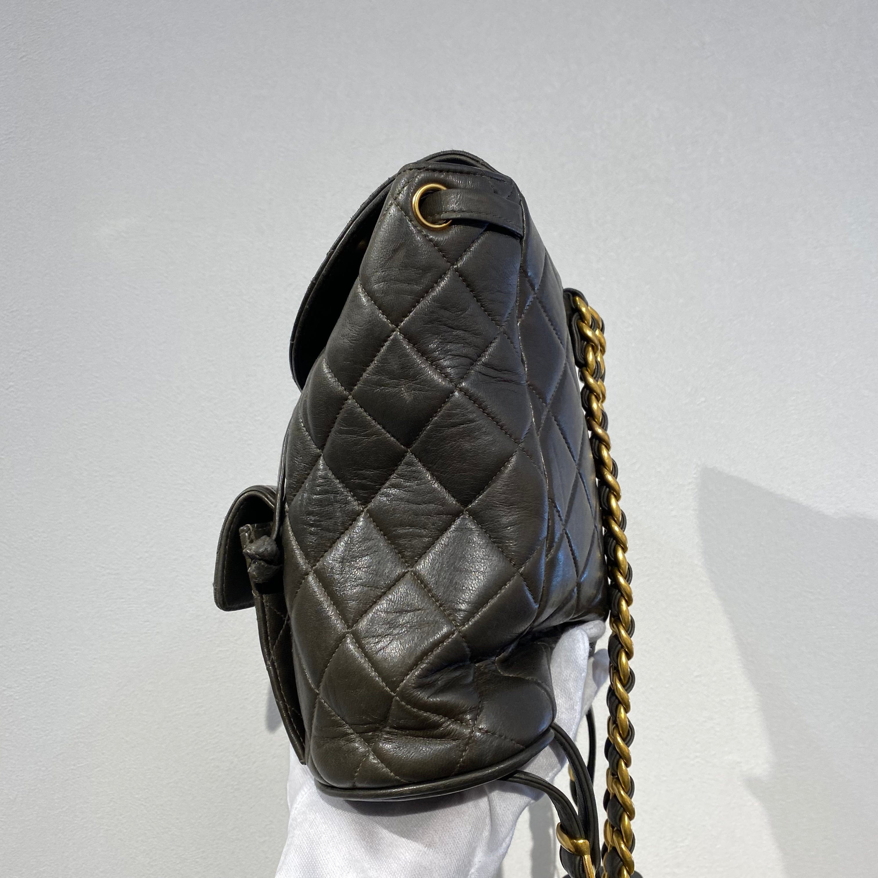 Chanel CHANEL VINTAGE DUMA CHAIN BACKPACK KHAKI LAMB SKIN 90186612