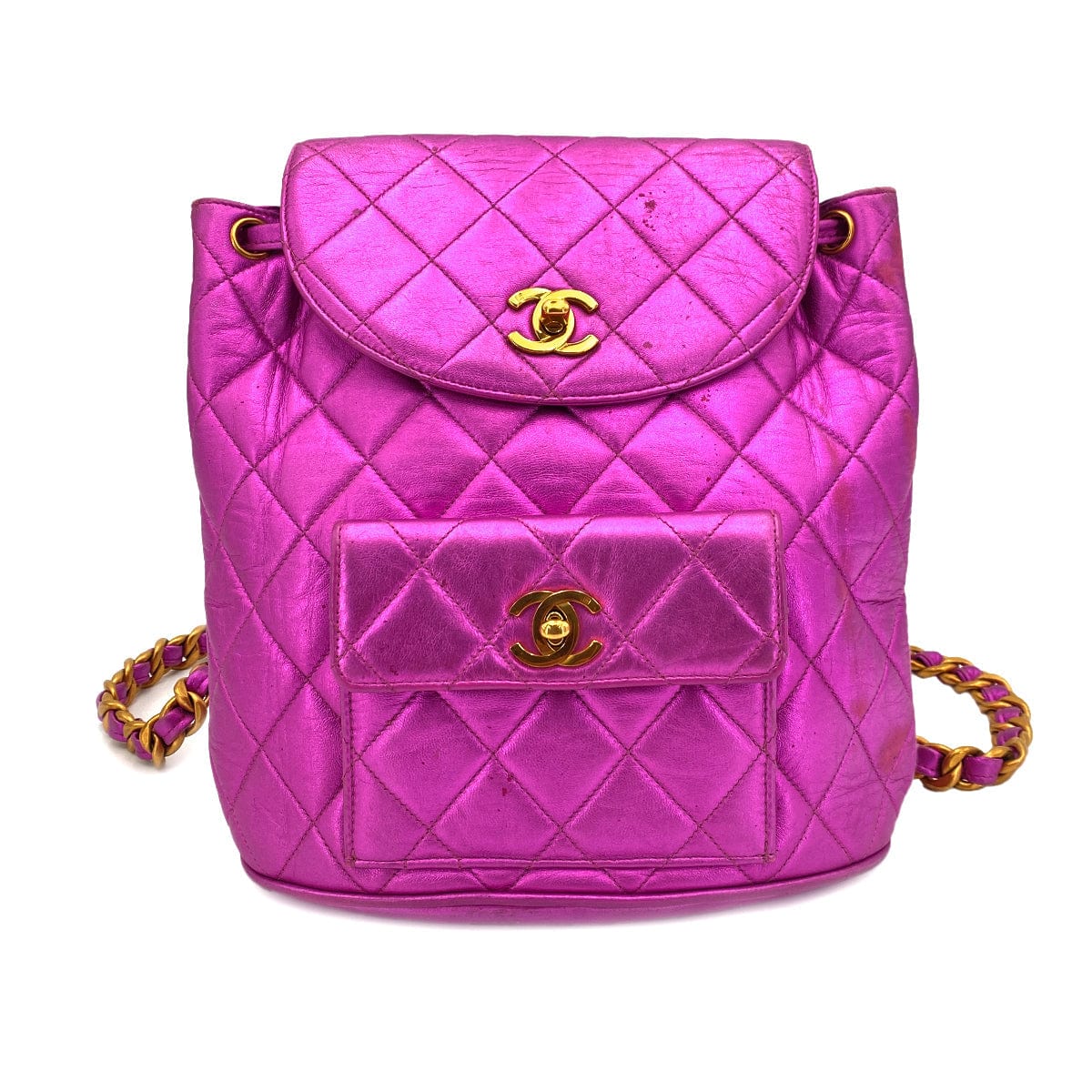 chanel CHANEL VINTAGE DUMA CHAIN BACKPACK METALLIC PINK LAMB SKIN 90241255