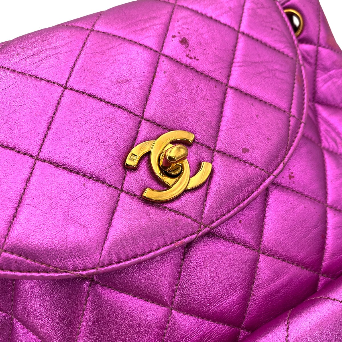 chanel CHANEL VINTAGE DUMA CHAIN BACKPACK METALLIC PINK LAMB SKIN 90241255