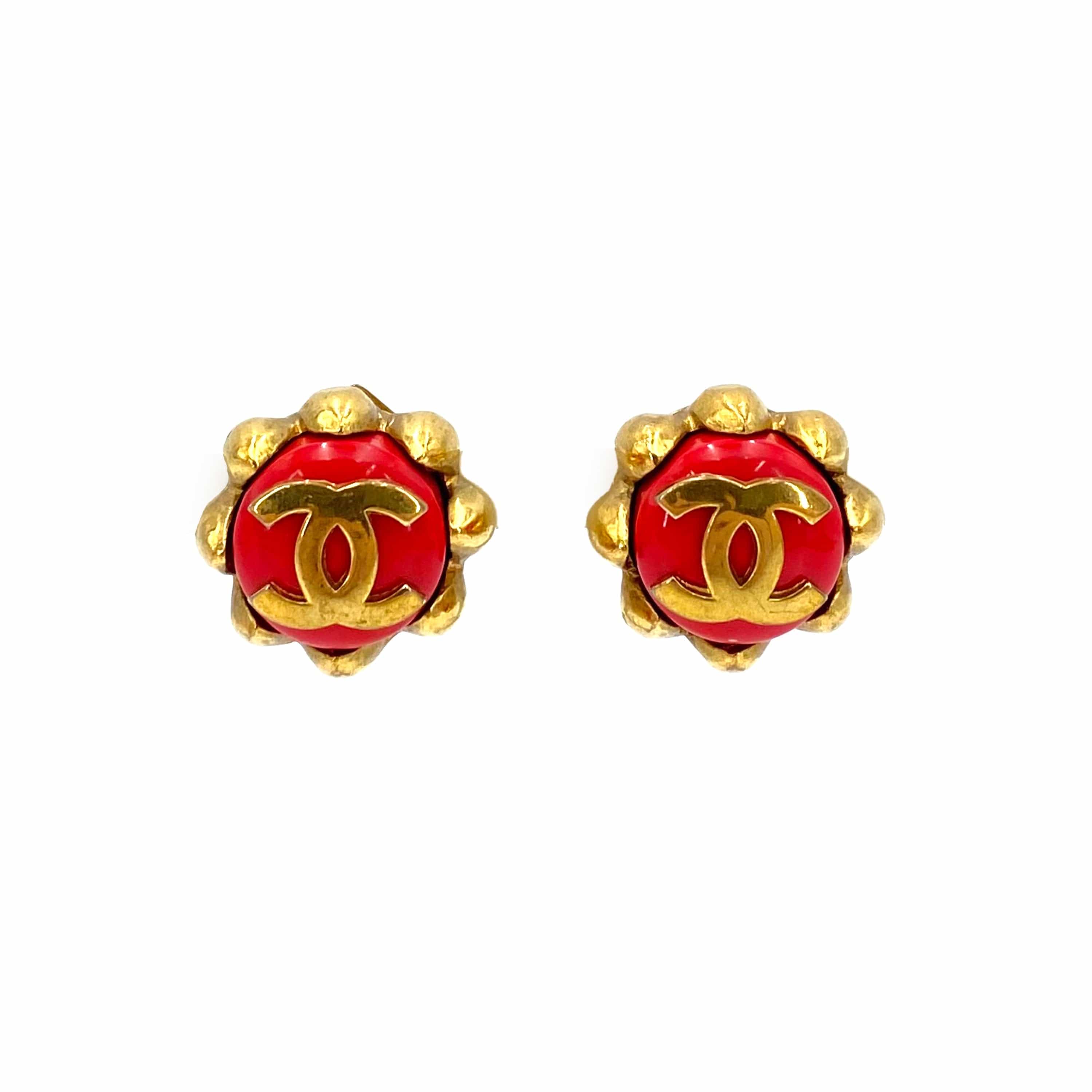 Chanel Chanel Vintage Earrings (Clip-On) CC Red 90241333