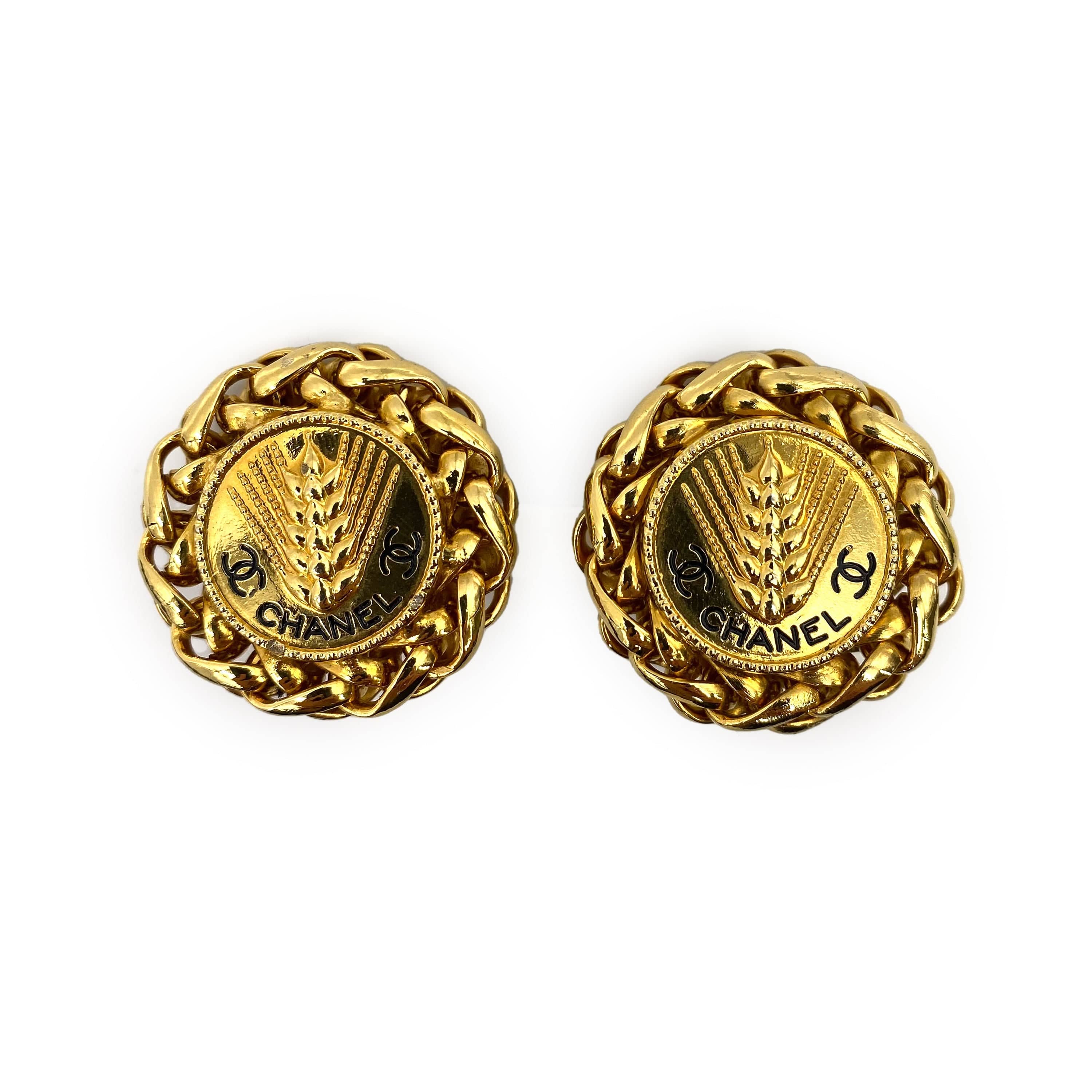 Chanel Chanel Vintage Earrings (Clip-On) Rope Edge Wheat CC 90235506