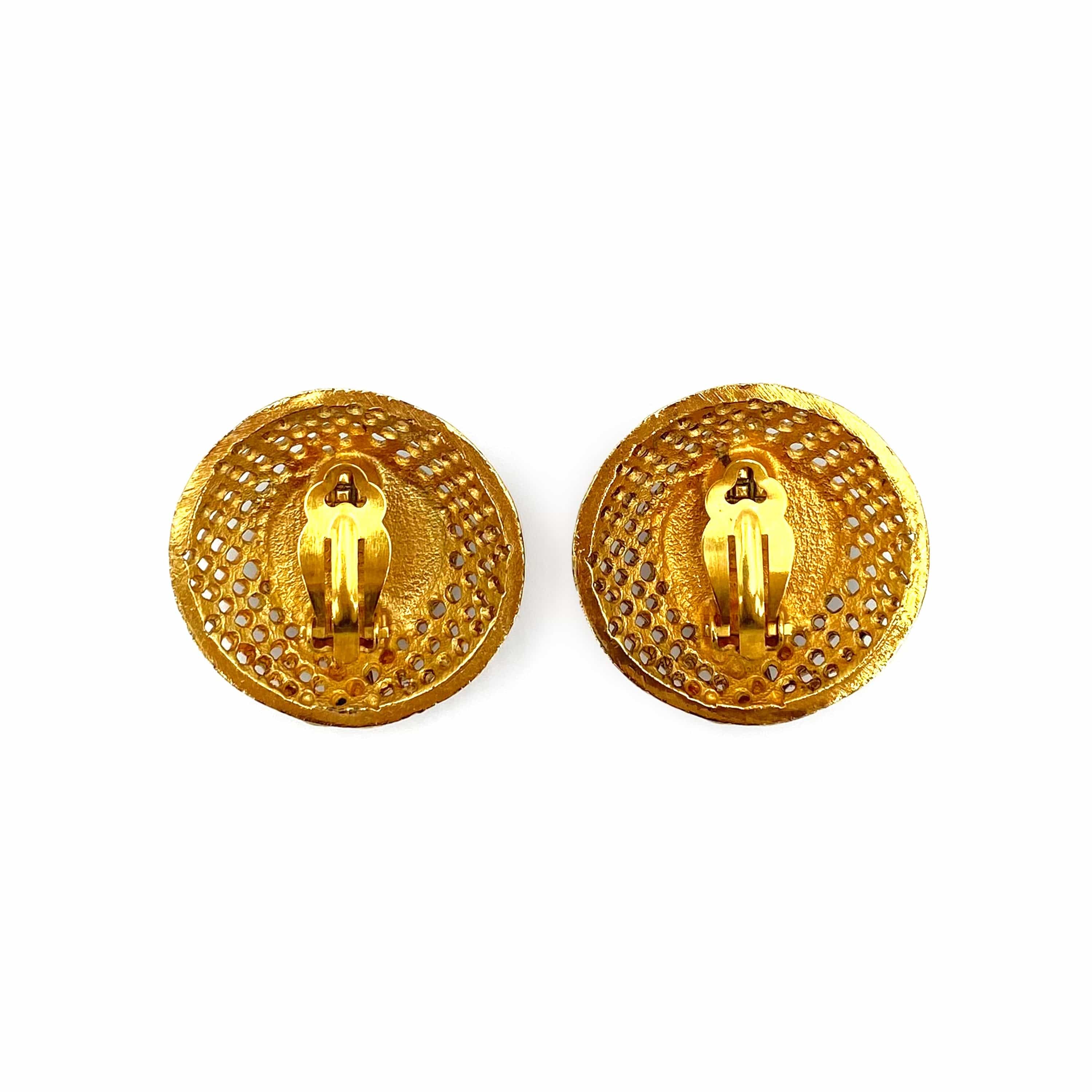 Chanel Chanel Vintage Earrings (Clip-On) Weave CC Tiger Eye 94P 90240938