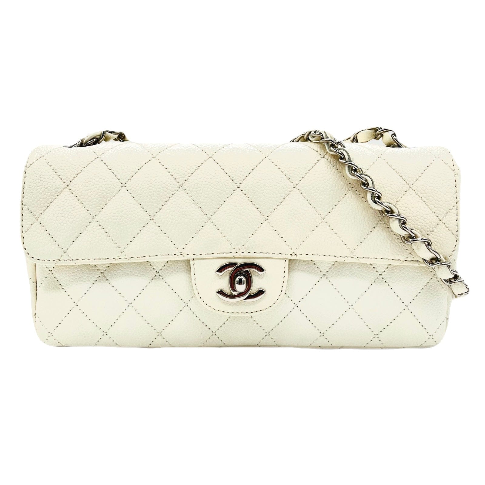 Chanel CHANEL VINTAGE EAST WEST CHAIN SHOULDER BAG WHITE CAVIAR SKIN SHW 90220307