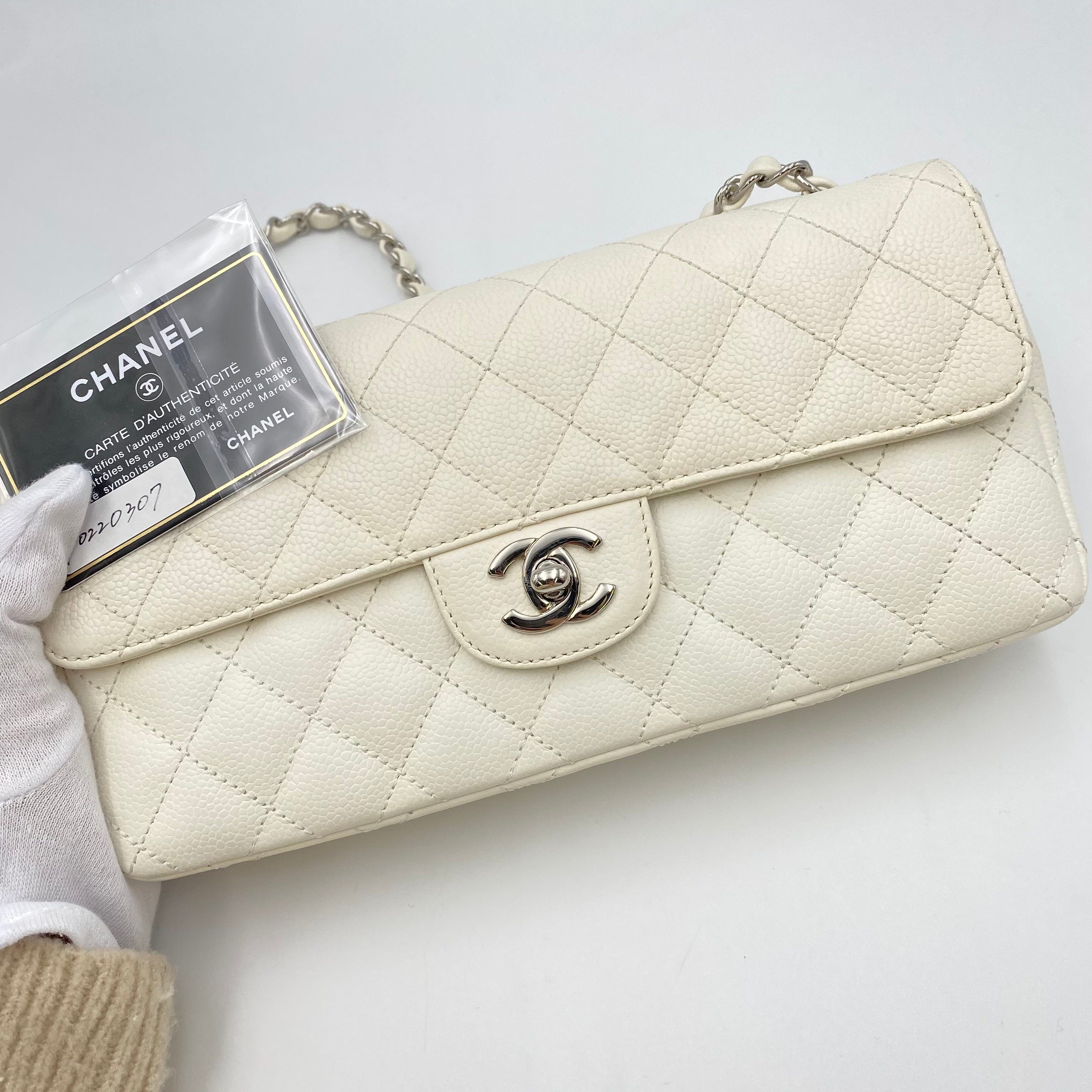 Chanel CHANEL VINTAGE EAST WEST CHAIN SHOULDER BAG WHITE CAVIAR SKIN SHW 90220307