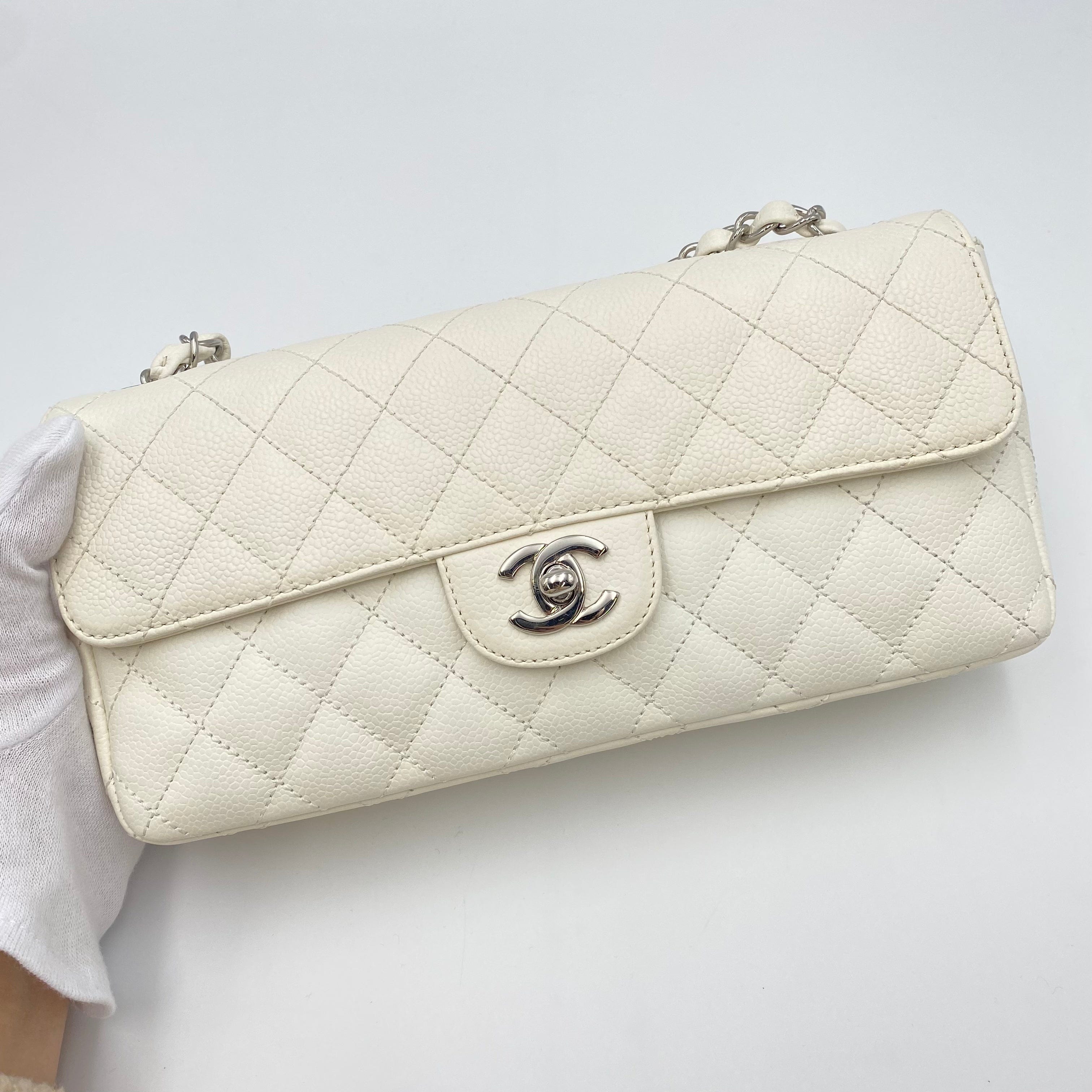 Chanel CHANEL VINTAGE EAST WEST CHAIN SHOULDER BAG WHITE CAVIAR SKIN SHW 90220307