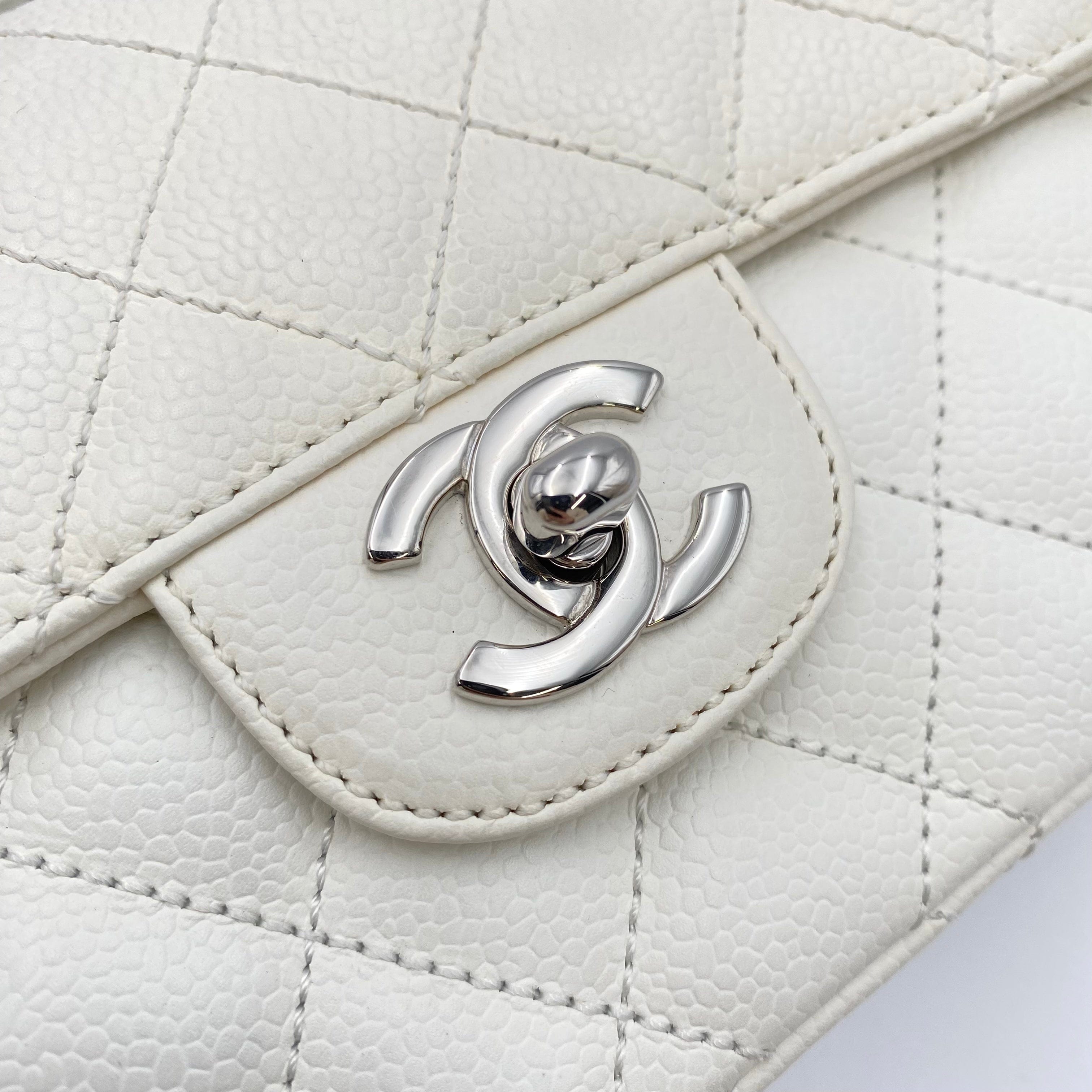 Chanel CHANEL VINTAGE EAST WEST CHAIN SHOULDER BAG WHITE CAVIAR SKIN SHW 90220307