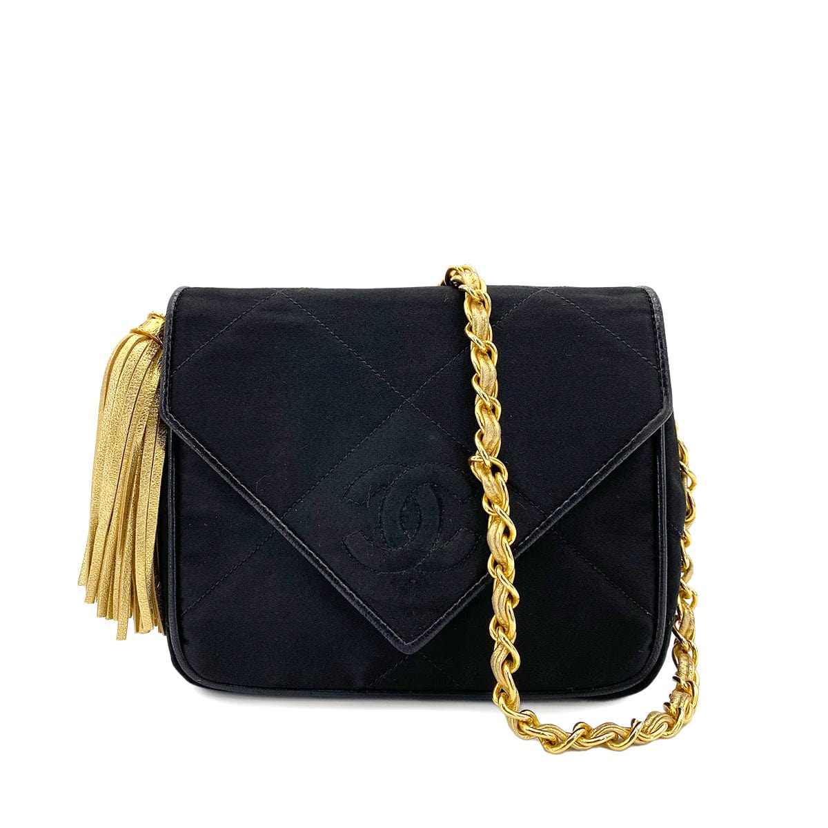 chanel Chanel Vintage Envelope Tassle Black Satin GHW #1 90243229