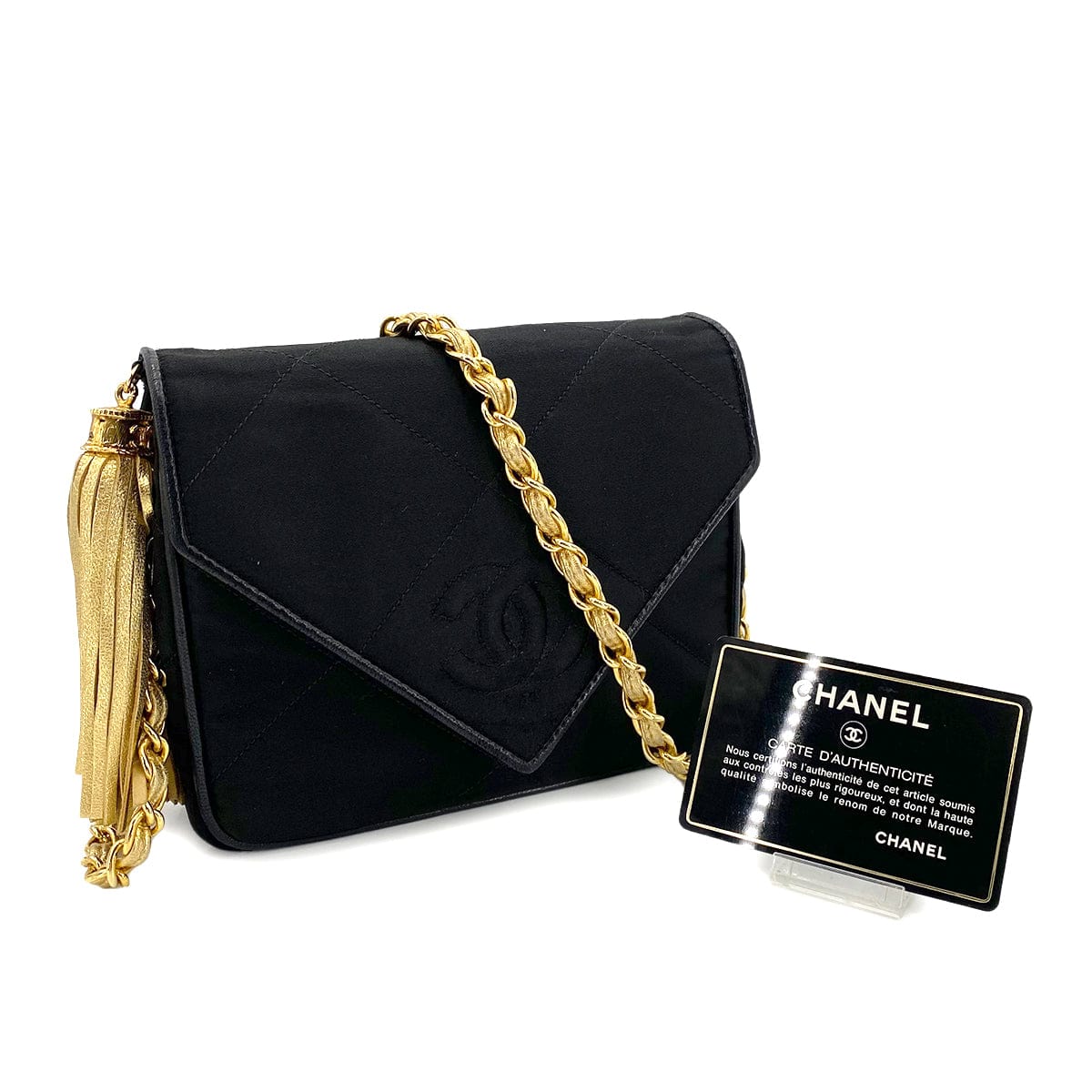 chanel Chanel Vintage Envelope Tassle Black Satin GHW #1 90243229