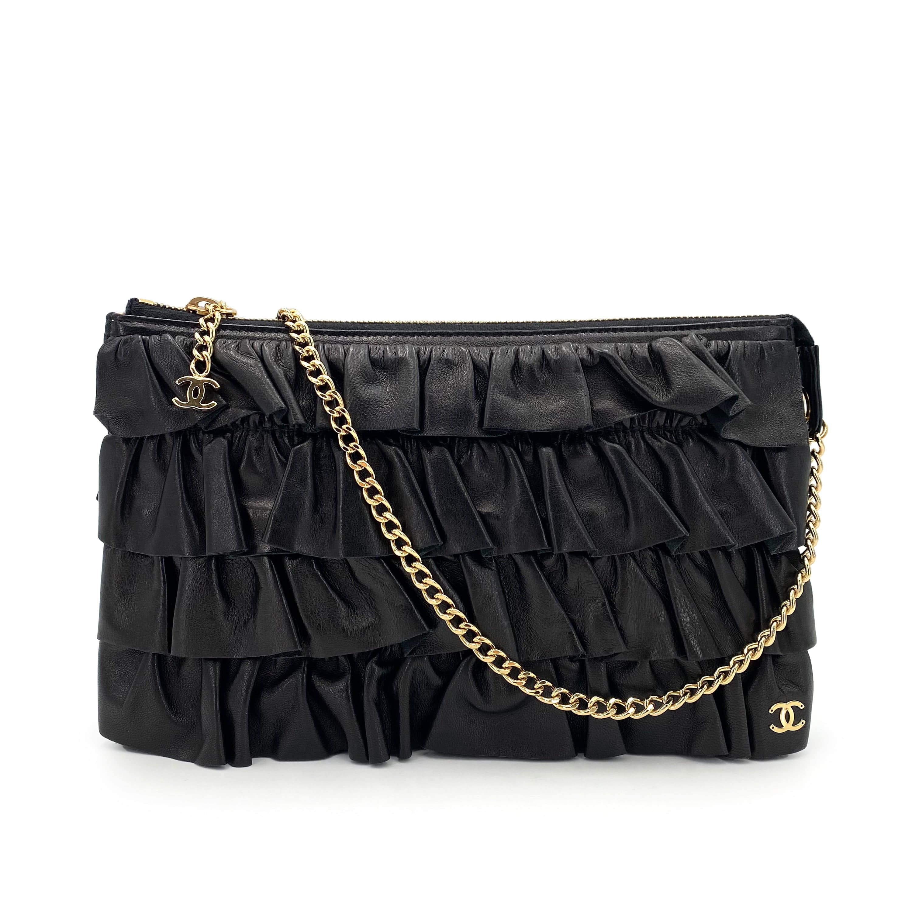 Chanel Chanel Vintage Frills Shoulder Bag Black Lambskin GHW #7 90241281