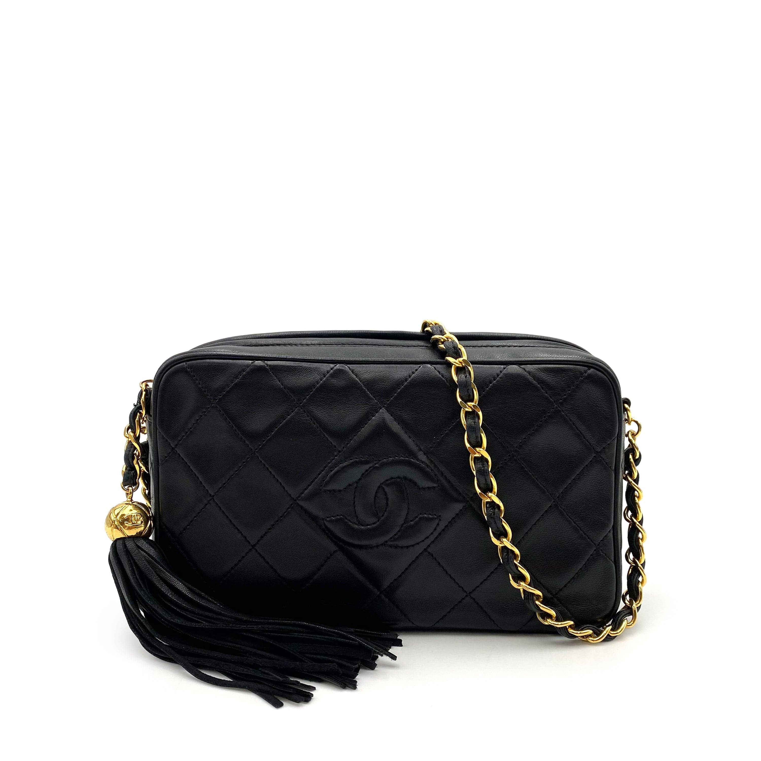 Chanel CHANEL VINTAGE FRINGE CHAIN SHOULDER BAG BLACK LAMB SKIN 90235975