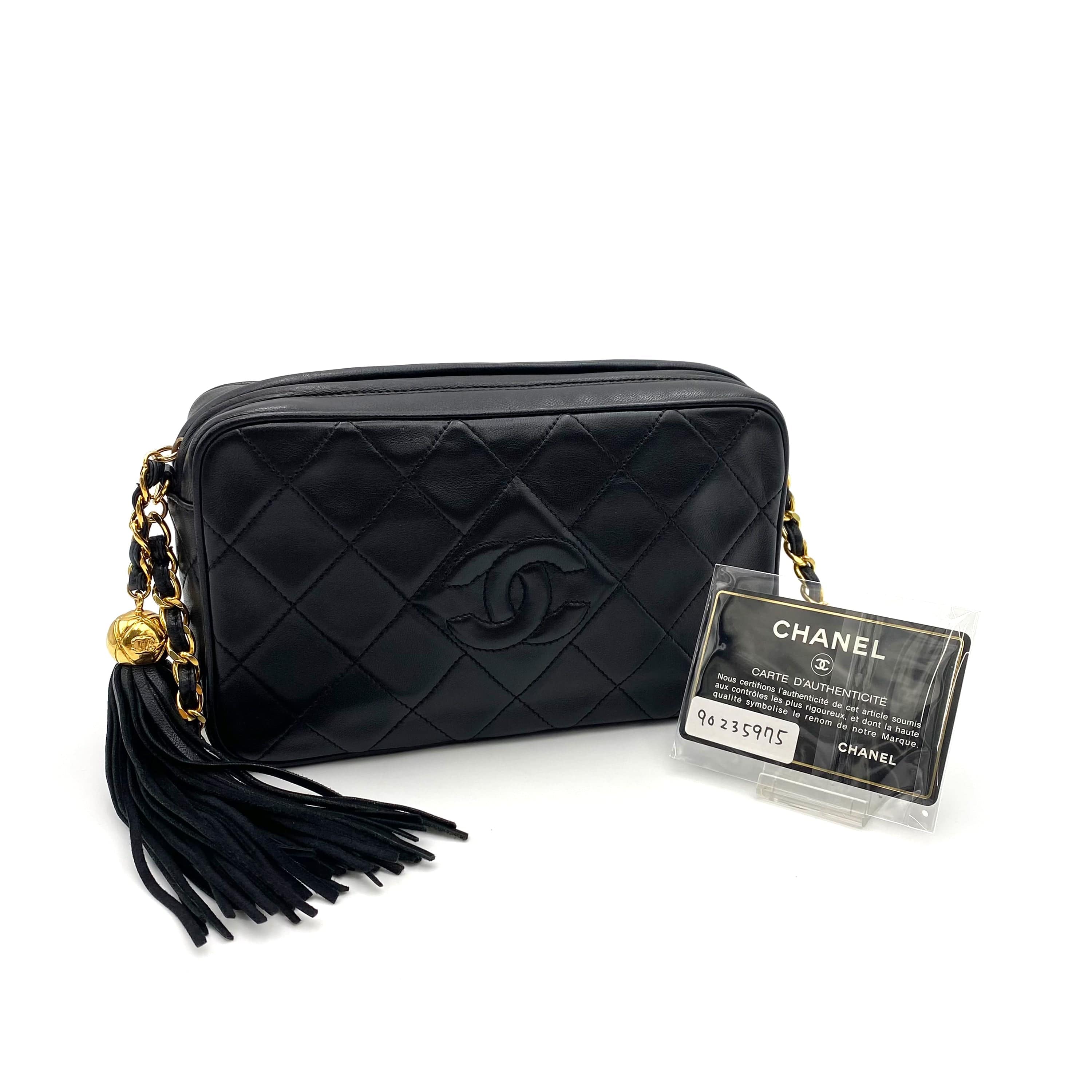 Chanel CHANEL VINTAGE FRINGE CHAIN SHOULDER BAG BLACK LAMB SKIN 90235975