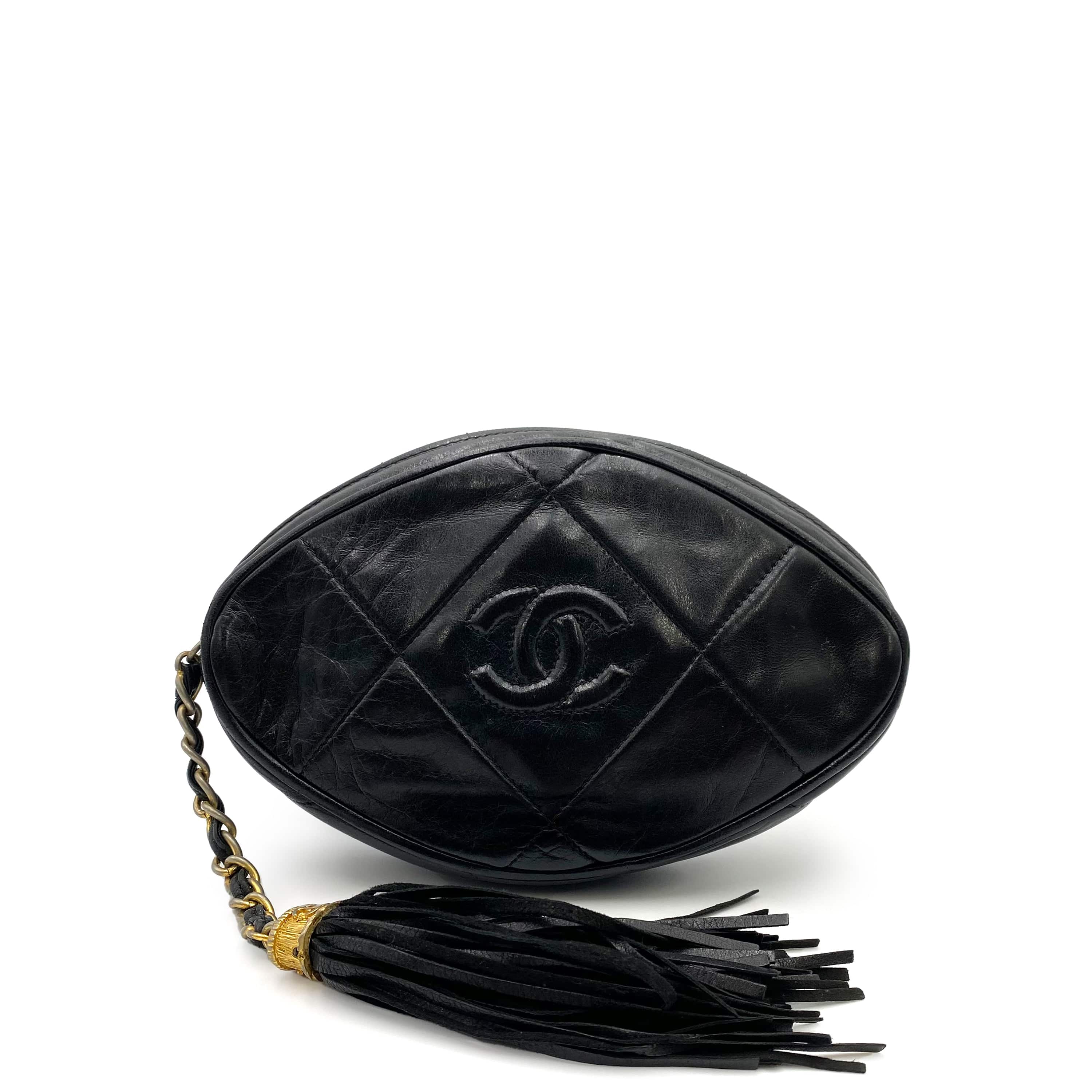 Chanel CHANEL VINTAGE FRINGE POUCH BLACK LAMB SKIN 90234750